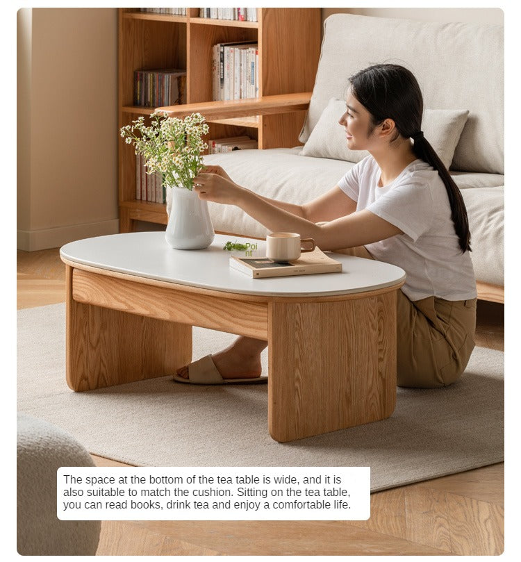 Solid Oak Wood Coffee Table with Storage - Rustic Living Room Furniture for Home Decor, Books, and Remote Control Organization