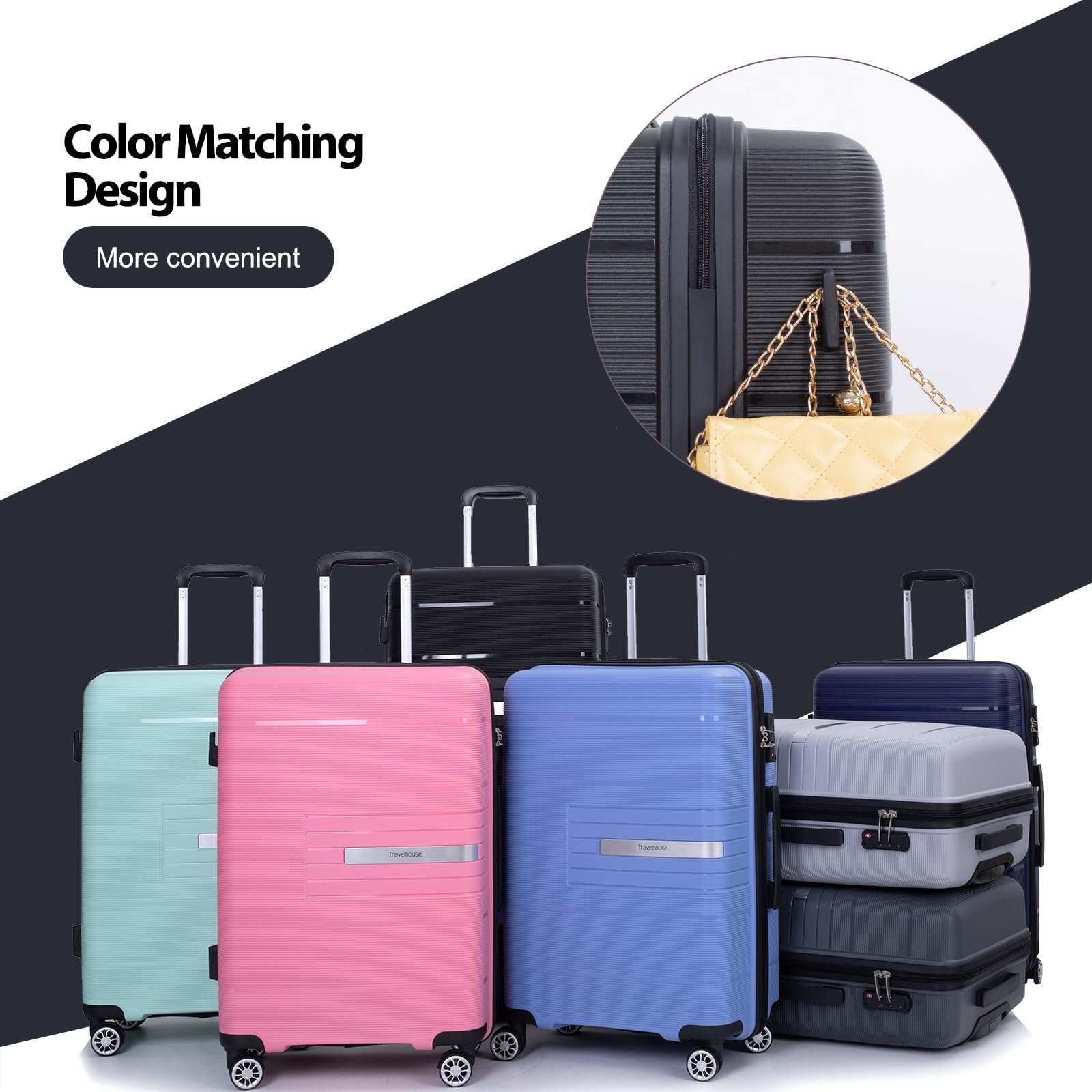 3-Piece Lightweight Hardside Luggage Set with Double Spinner Wheels & TSA Lock (20/24/28 Inch, Black) – Perfect for Air Travel, Business Trips, and Family Vacations