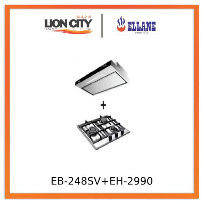 Ellane EH 2990 90cm Stainless Steel Slimline Range Hood + Ellane EB 248SV 3 Burner Gas Cooktop Hob with Safety Features - Modern Kitchen Ventilation & Cooking Solution for Home Chefs