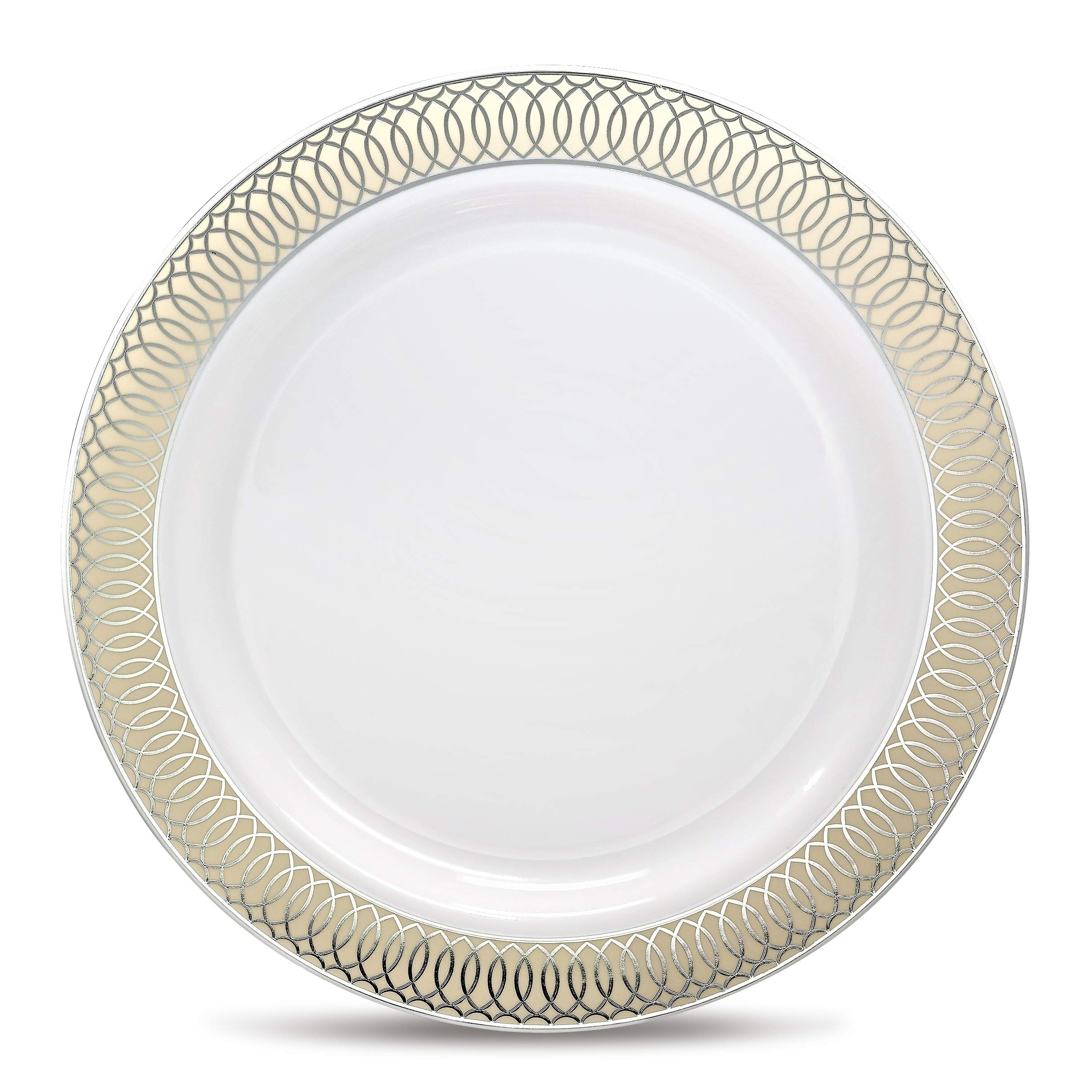 60-Piece Disposable Plastic Plates & Bowls Set - 12oz Wedding Party Soup Bowls in White, Ivory & Silver | Perfect for Weddings, Birthdays, Catering & Events