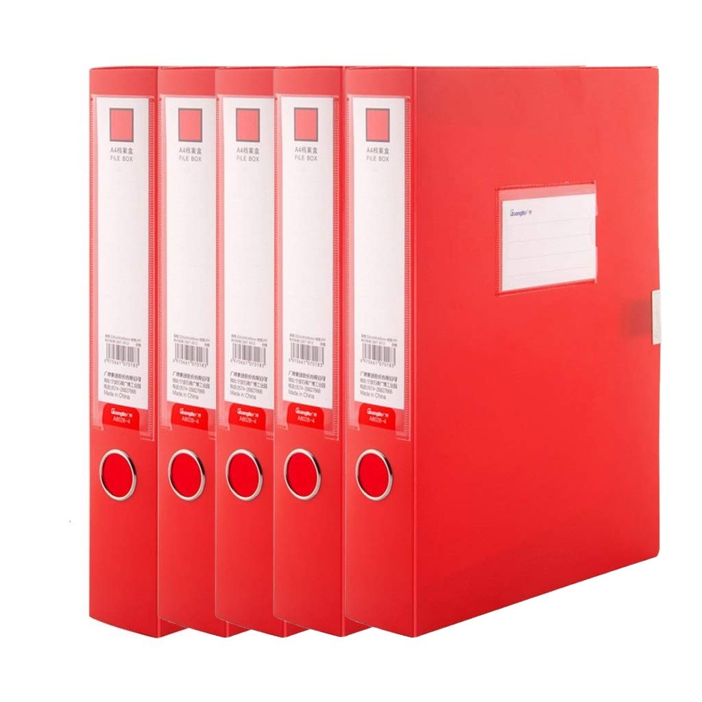 A4 Plastic File Storage Box with Lid - 55mm Red Archive Organizer for Office Supplies, Document Storage & Home Organization | Perfect for Files, Folders & Office Organization
