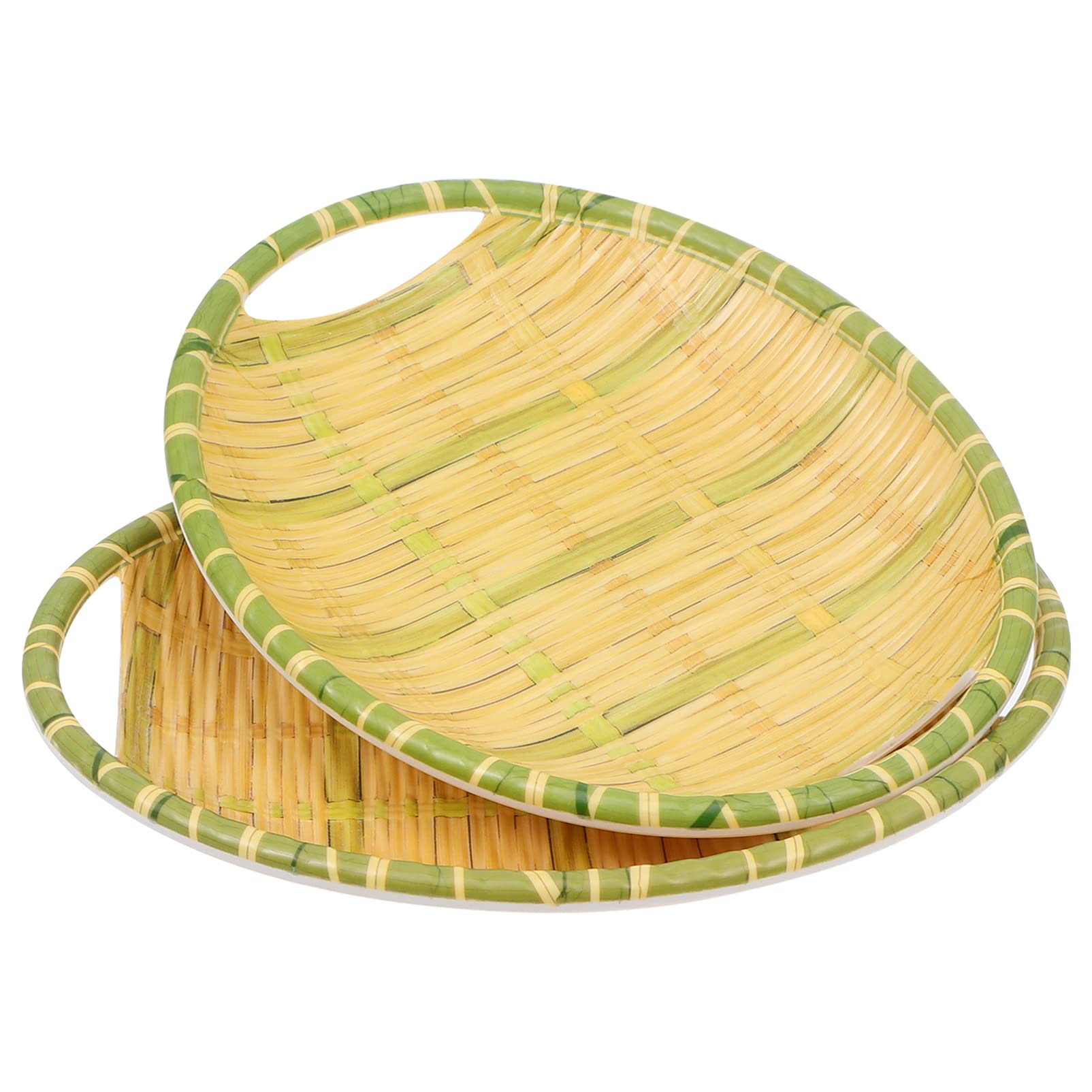 2-Pack Cabilock Bamboo Woven Storage Baskets - Decorative Egg Basket, Multipurpose Food Tray with Drainage for Kitchen, Pantry & Home Organization | Rustic Farmhouse Decor for Fruits, Vegetables & Household Items