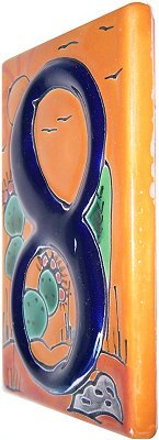 Hand-Painted Talavera Ceramic House Number 8 - Mexican Desert Style Address Plaque for Front Door, Porch & Garden Decor