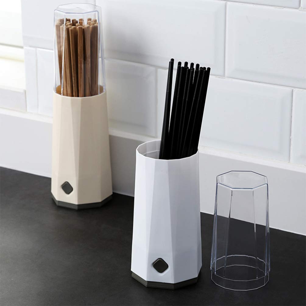 UPKOCH Detachable Chopsticks Holder & Utensil Drain Rack - White Kitchen Organizer for Forks, Spoons, Toothbrushes with Cover | Perfect for Dish Drying & Bathroom Storage