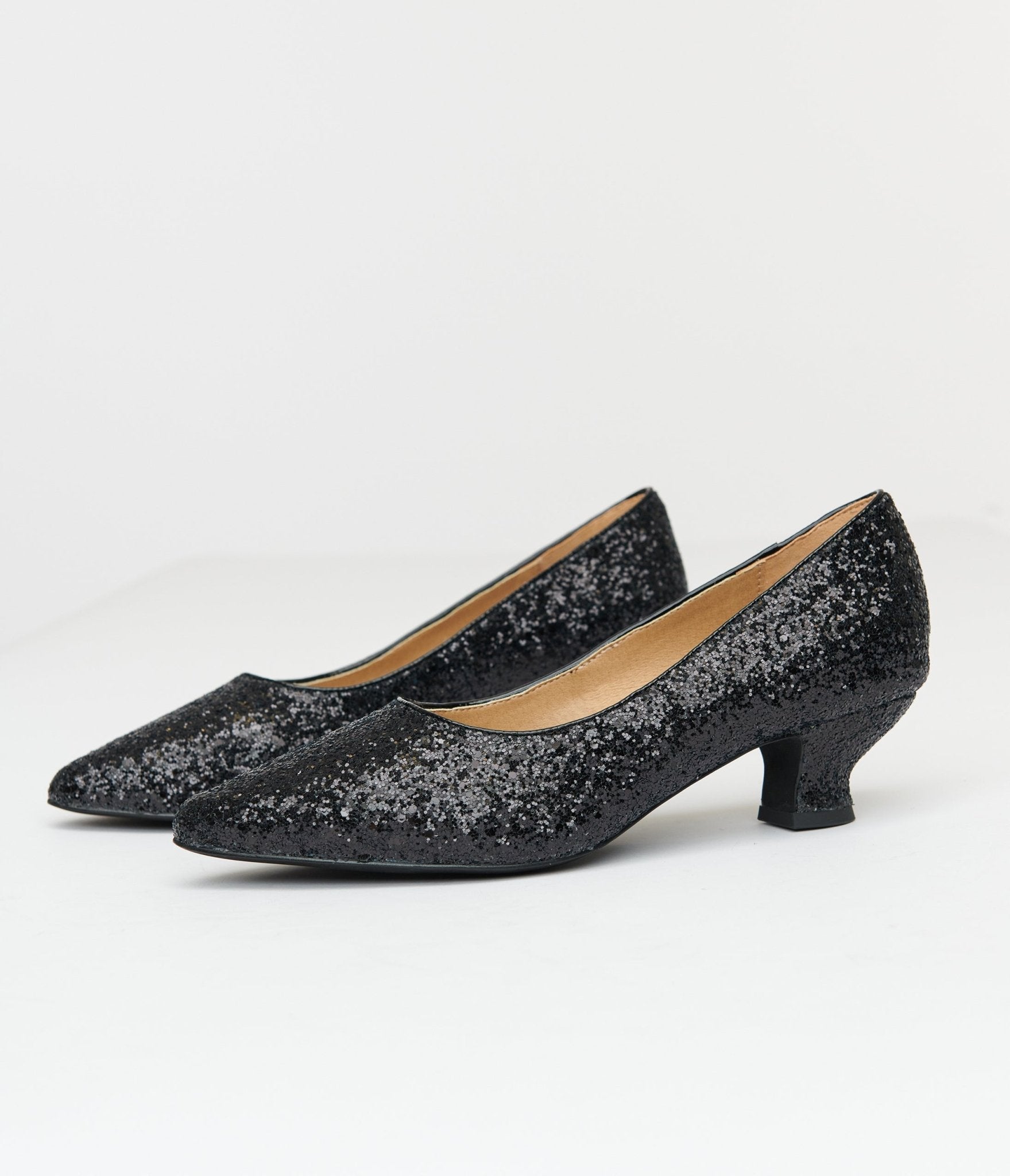 Vintage 1950s Black Sparkle Pointed Kitten Heels - Retro Women's Dress Shoes for Parties, Weddings & Special Occasions