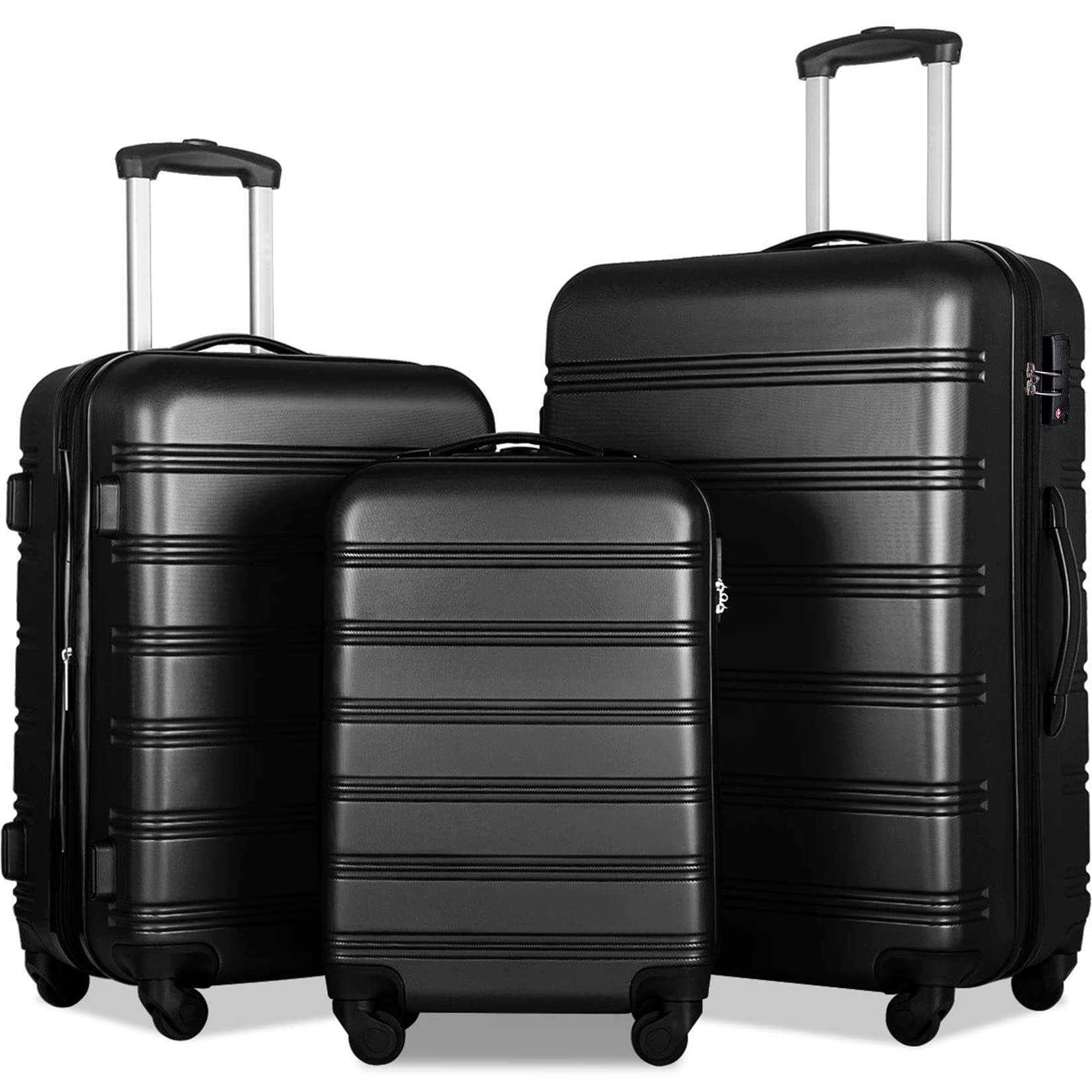 Merax 3-Piece Luggage Set - Airline Approved Carry-On Suitcase with Expandable Hard Case & Spinner Wheels (Black) | Perfect for Business Travel & Family Vacations