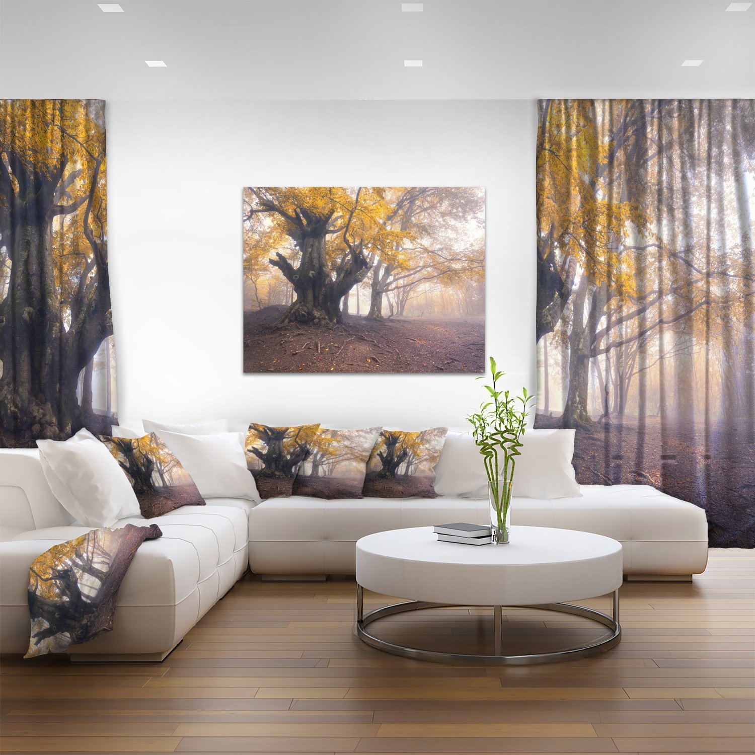 Dark Tree with Yellow Leaves Landscape Photography Canvas Print - Autumn Forest Wall Art for Living Room, Bedroom & Office Decor
