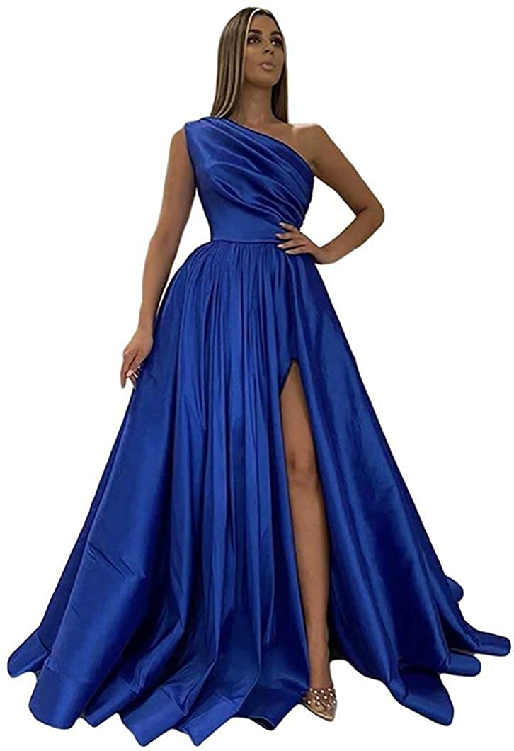 Elegant One Shoulder Prom Dresses for Women - Satin Long Formal Evening Gown with High Side Slit | Perfect for Homecoming, Cocktail Parties & Special Occasions