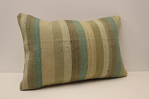 Handmade Boho Lumbar Pillow Cover 16x24 Inches - Red, Black, Green Kilim Cushion for Sofa, Bed & Chair - Decorative Throw Pillow Cover for Living Room, Bedroom & Dorm