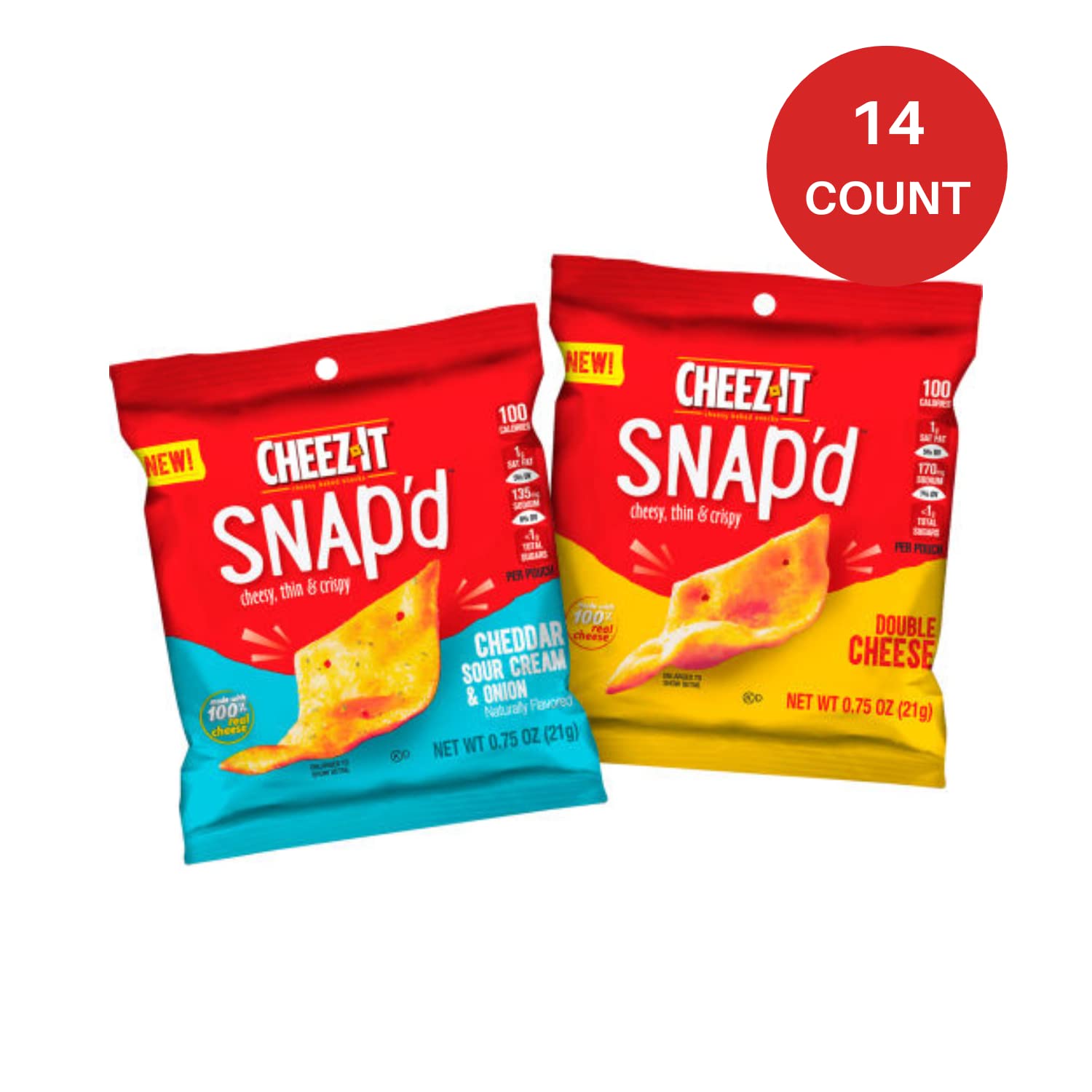 Baked Cheddar Sour Cream & Onion and Double Cheese Crispy Snacks, 0.75oz (14 Count) - Perfect for Parties, Movie Nights & On-the-Go Snacking