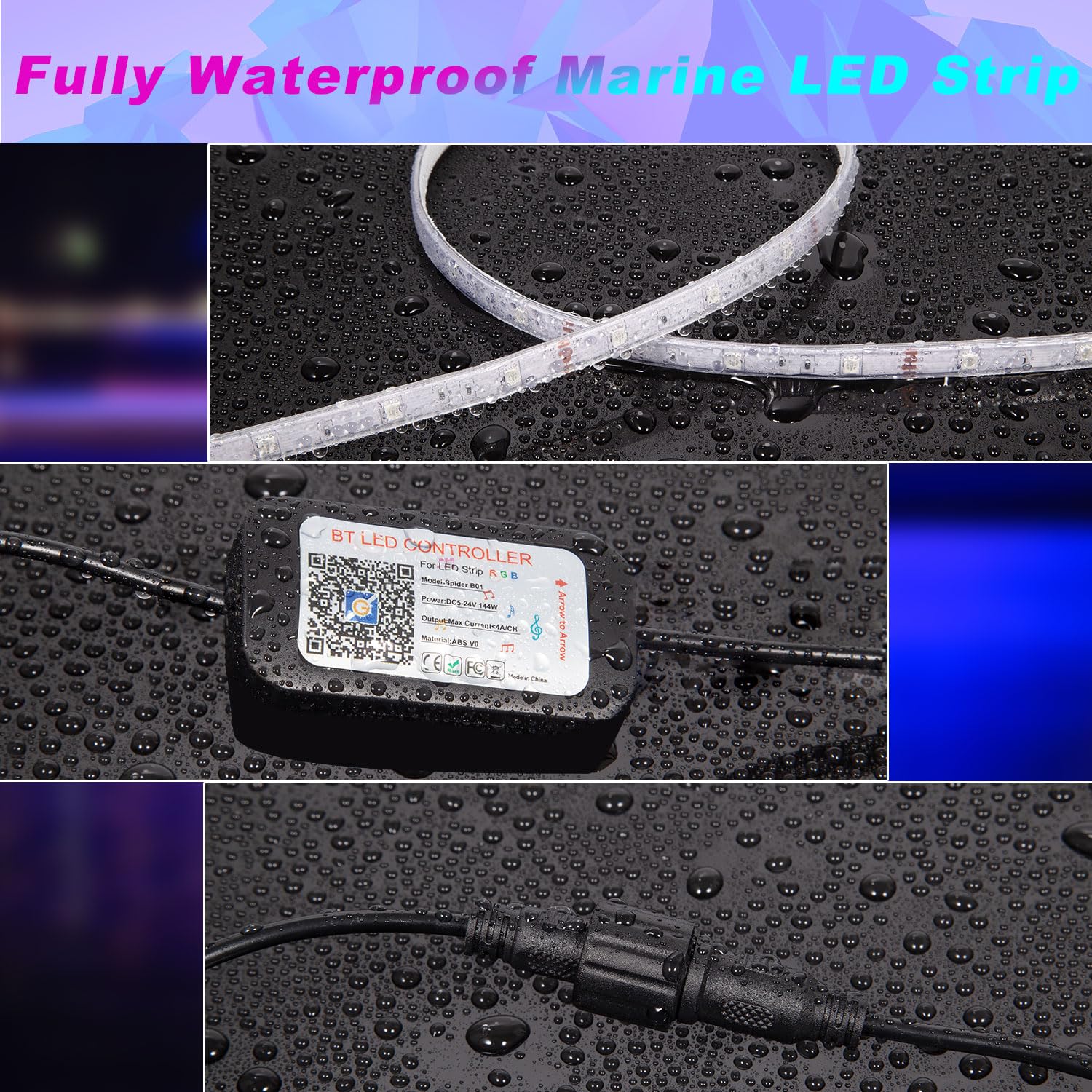 Waterproof 50FT Marine LED Boat Lights with App Control - 12V RGB Pontoon Lighting Strips for Interior & Exterior Use | Perfect for Night Fishing on Jon Boats, Yachts, Kayaks & Cabins | Durable Underwater & Deck Lighting Solution