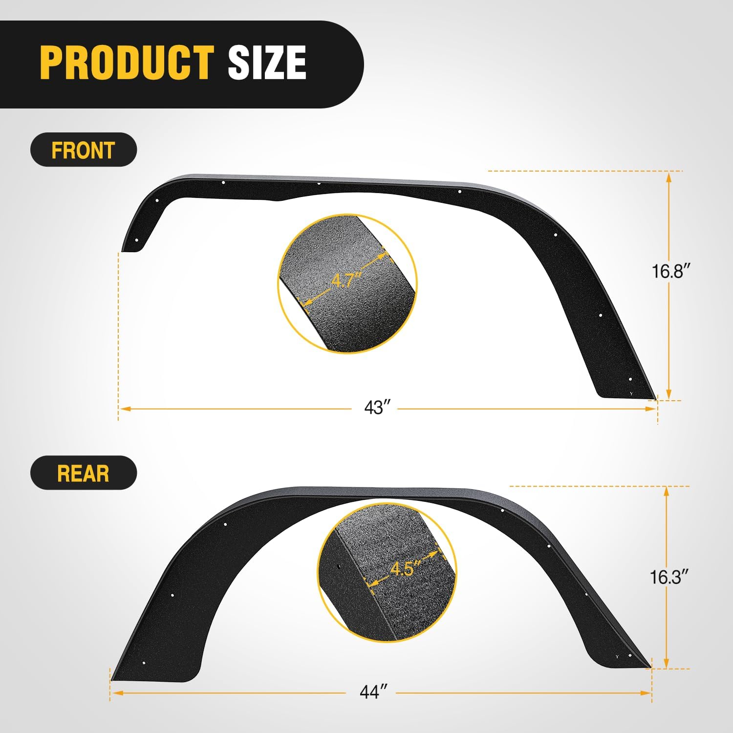 1987-1995 Jeep Wrangler YJ Front & Rear Fender Flares Kit - Durable Replacement for Off-Road & Daily Driving