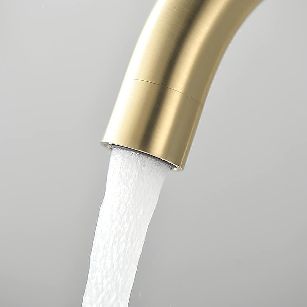 Brushed Gold 4 Inch Center Bathroom Sink Faucet with Deck Plate & Supply Hoses - Bar Sink Faucet & Pre-Kitchen Faucet by Phiestina | Perfect for Small Bathrooms, Wet Bars & Prep Sinks
