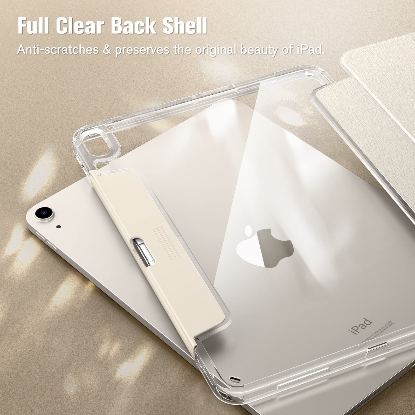 Fintie Clear Protective Case for iPad Air 11-inch (M3 2025/M2 2024) & 10.9-inch (5th/4th Gen) - Slim Transparent Back Cover with Built-in Apple Pencil Holder - Perfect for Work, School & Travel - Starlight Color