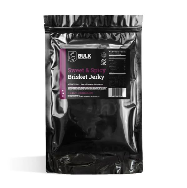 Premium Bulk Brisket Jerky - Sweet & Spicy Flavor - 5 Pound Pack - Perfect for Camping, Hiking & Road Trips