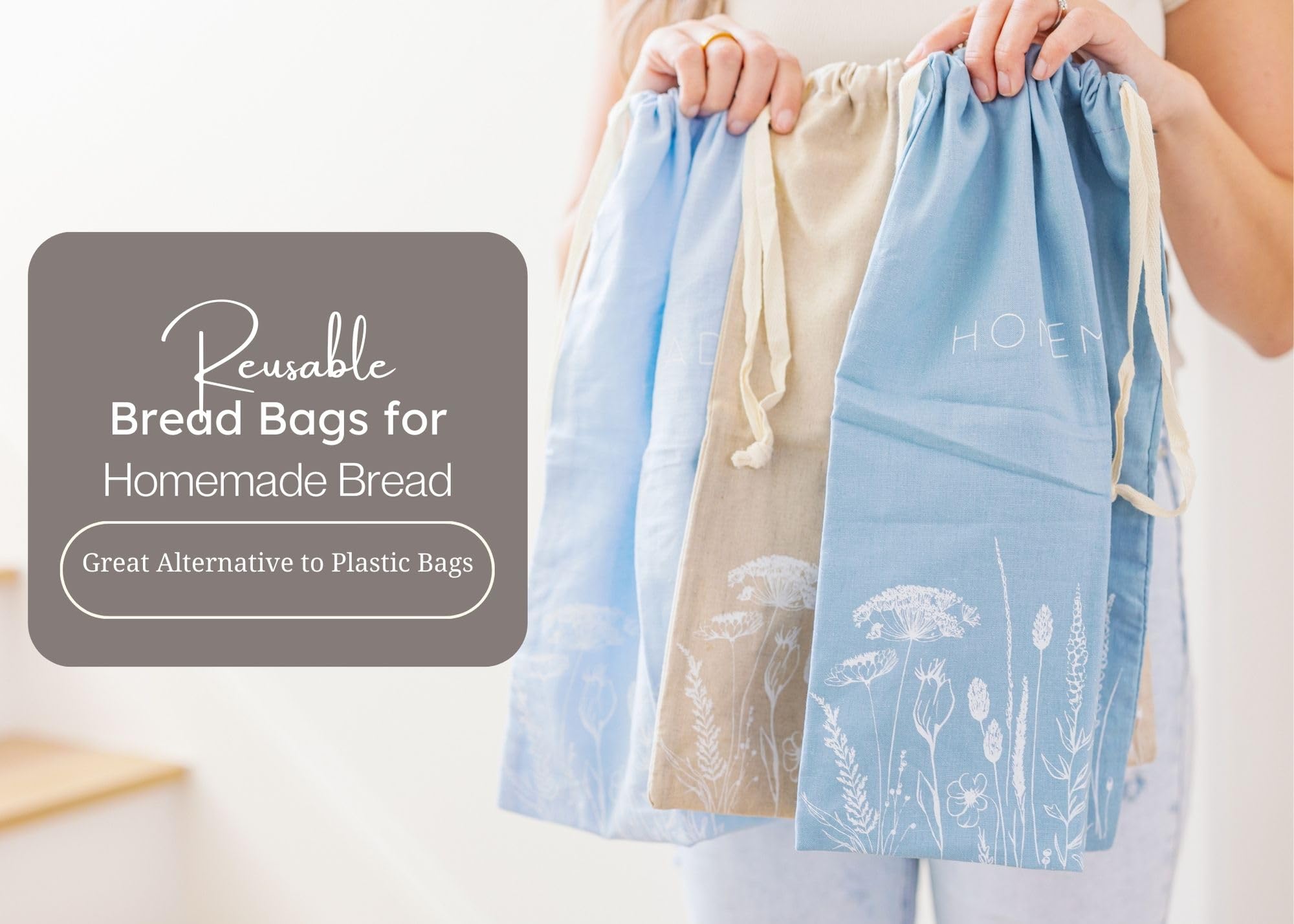 Eco-Friendly Reusable Linen Bread Bags - 3 Pack XL (16.5 x 12 Inches) for Homemade Bread Storage | Perfect for Bakery Freshness, Sandwich Wrapping & Sustainable Kitchen Use