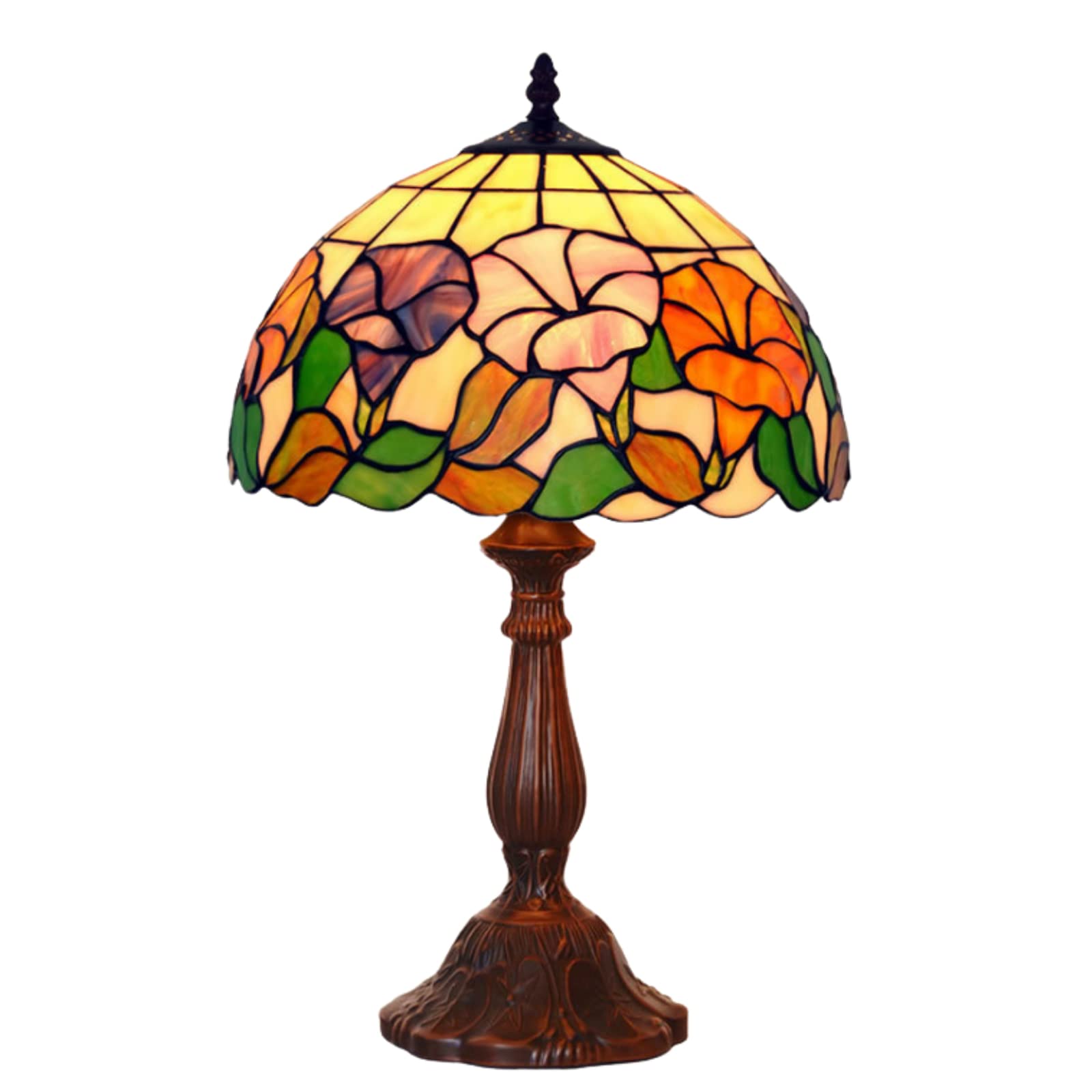 12 Inch Tiffany Stained Glass Table Lamp - Handmade Glass Lampshade with Metal Base - Elegant Night Light for Bedroom, Study & Living Room Decor - Perfect for Reading Nook, Office Desk & Cozy Home Ambiance