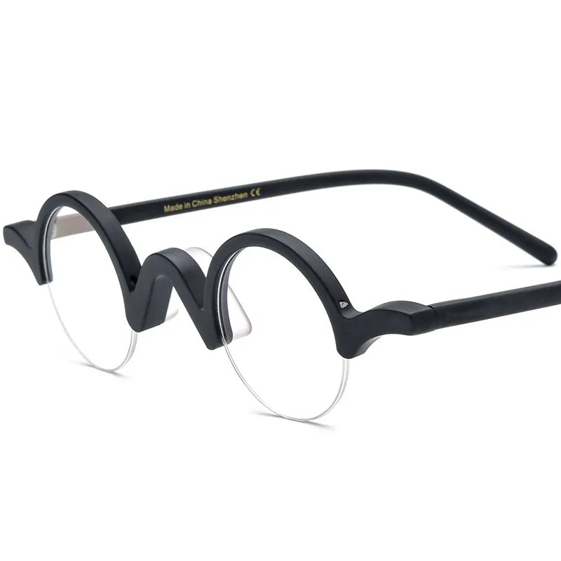 CCspace Unisex Semi-Rim Round Acetate Eyeglasses 56883 - Lightweight & Durable Frame for Men & Women - Perfect for Reading, Work & Everyday Wear
