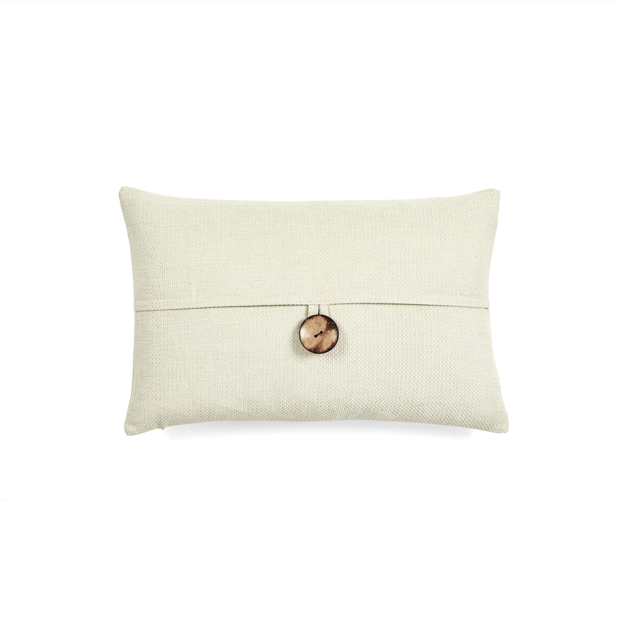 Lush Decor Clayton Woven Button Decorative Throw Pillow Cover 20x13 Inches - Ivory Rectangle Cushion Case for Sofa, Bed & Chair - Home Decor Accent for Living Room, Bedroom & Nursery