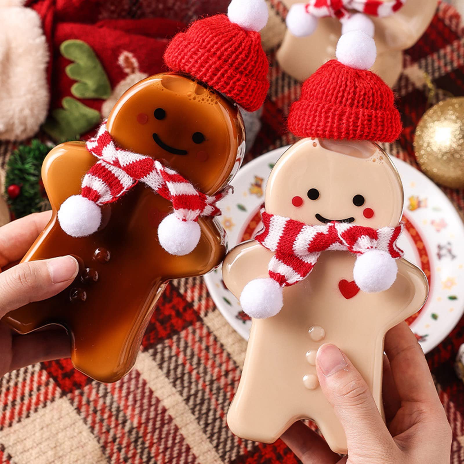 5pcs Cute Gingerbread Man Shaped Sealed Plastic Drinking Cups - Christmas Milk Bottles & Water Jugs for Kids, Holiday Party Decor & Baking Cookie Storage