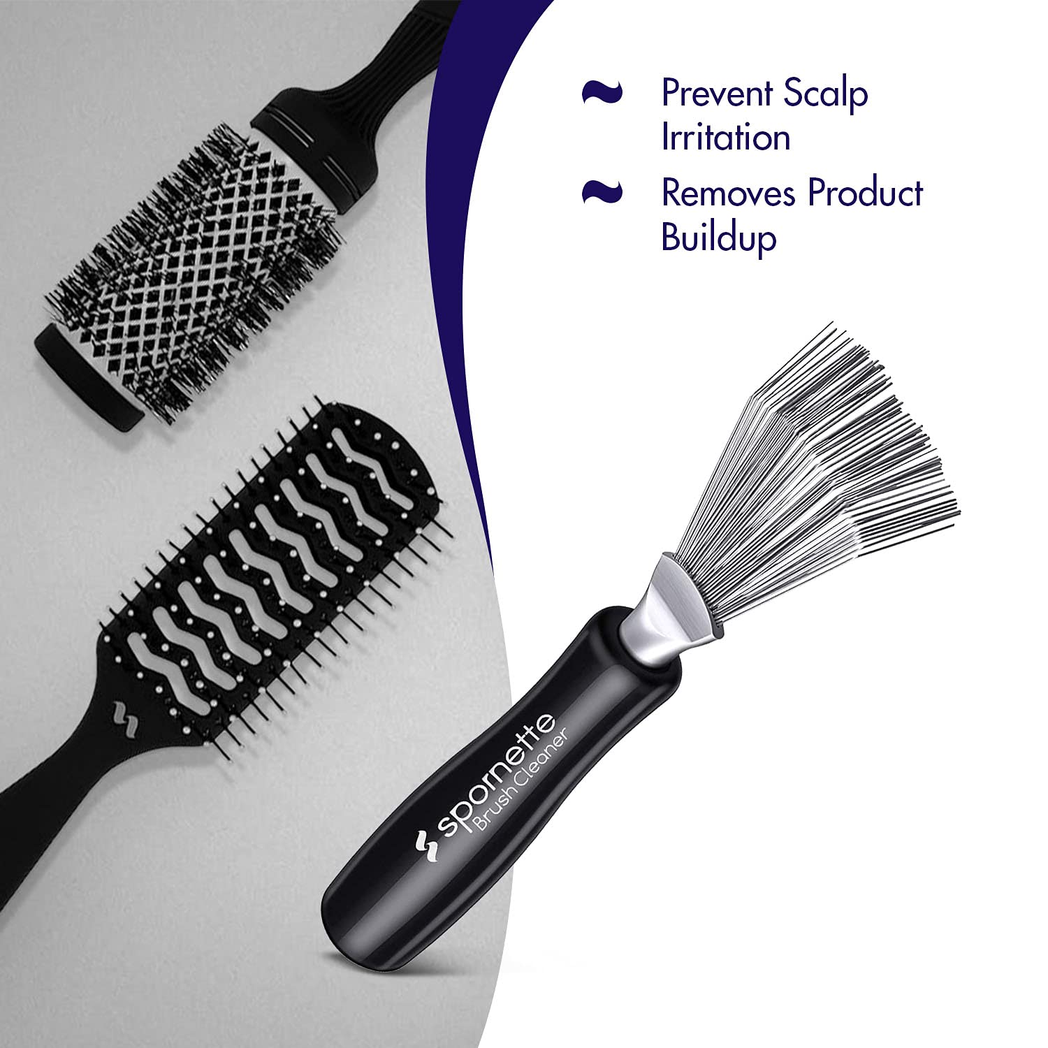 Spornette Hair Brush Cleaner Rake Tool - Professional Detangling & Cleaning Tool for Hair Brushes - Perfect for Salons, Home Use & Pet Grooming