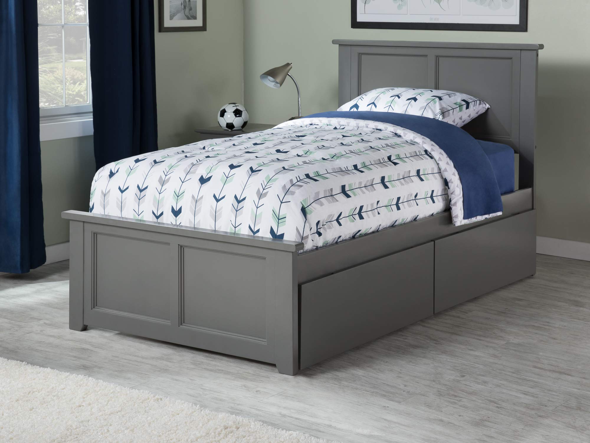 Atlantic Furniture AR8616119 Madison Twin XL Platform Bed with Matching Footboard & 2 Urban Storage Drawers - Space-Saving Grey Bed Frame for Small Bedrooms, Dorms & Guest Rooms