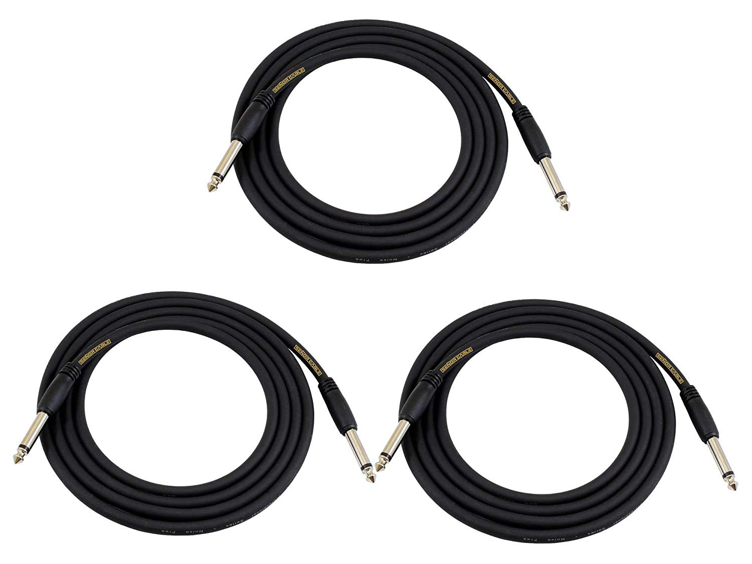 Premium Braided Guitar Instrument Cable - 3-Pack (10.6ft, Black) | Durable Audio Cable for Electric Guitar, Bass & Studio Equipment | Stage Performance & Home Recording Accessories