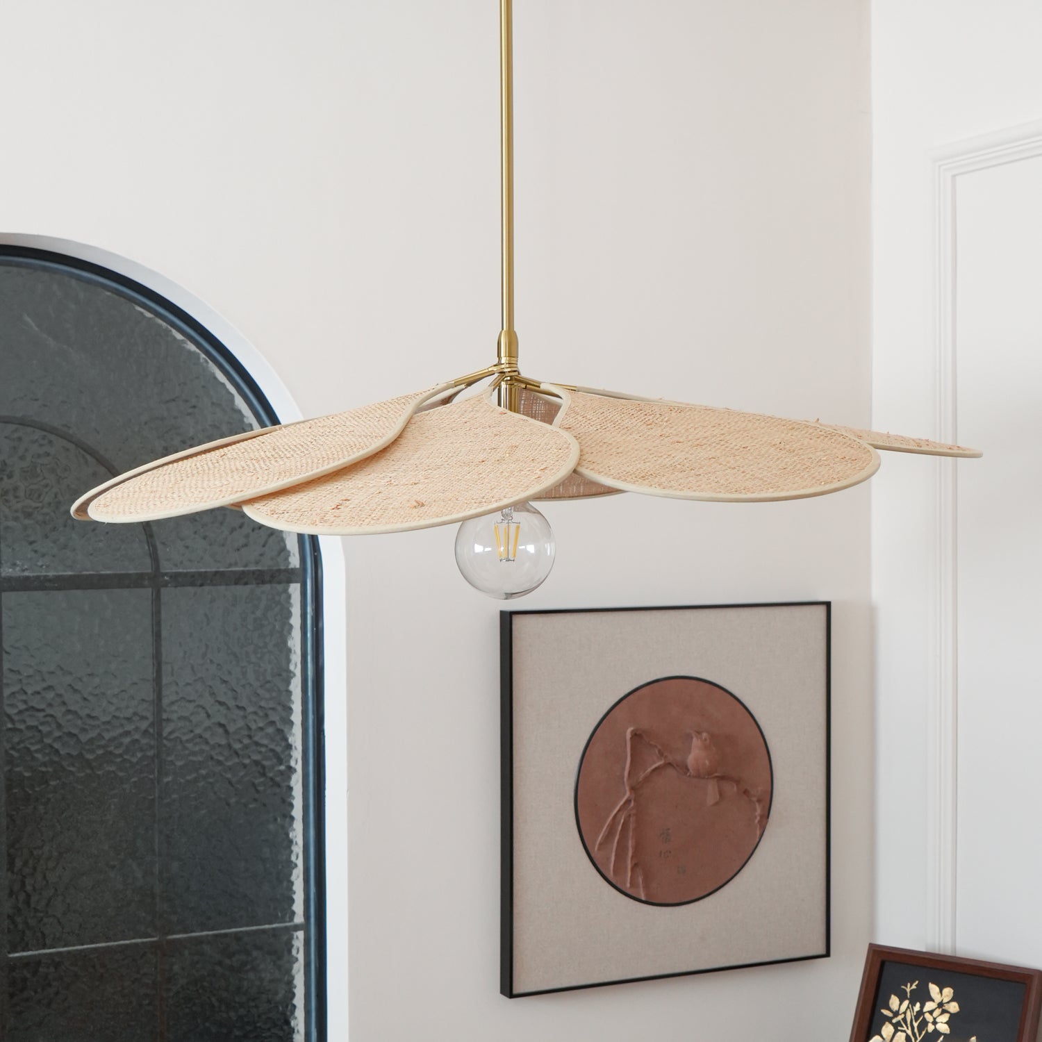 Tory Bloom Rattan Pendant Lamp - Natural Woven Wicker Hanging Light Fixture for Boho Chic Bedroom, Dining Room or Patio Decor
