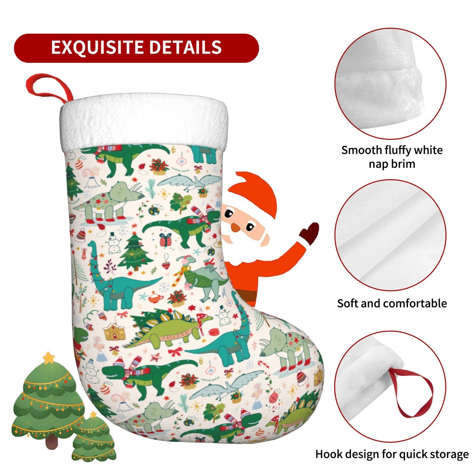 Festive Dinosaur Christmas Stockings - Cute Fireplace Hanging Socks for Holiday Decorations | Perfect for Xmas Tree, Family Gatherings & Gift Giving | Holiday Party Decor & Home Festive Atmosphere