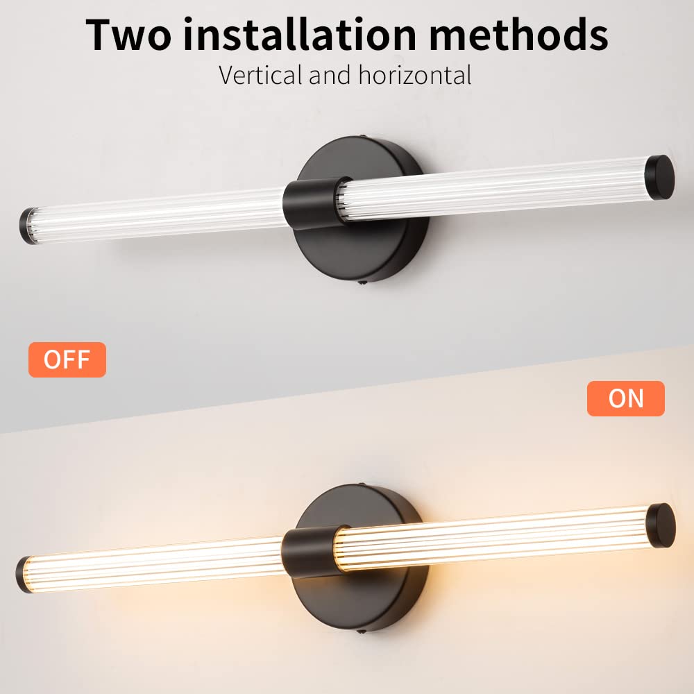 Dimmable LED Bathroom Vanity Lights 22 Inch - 360° Full Lighting Modern Wall Sconce, 4000K Natural White Light for Bathroom Mirror, Bedroom & Living Room - Black | Perfect for Makeup, Shaving & Home Decor