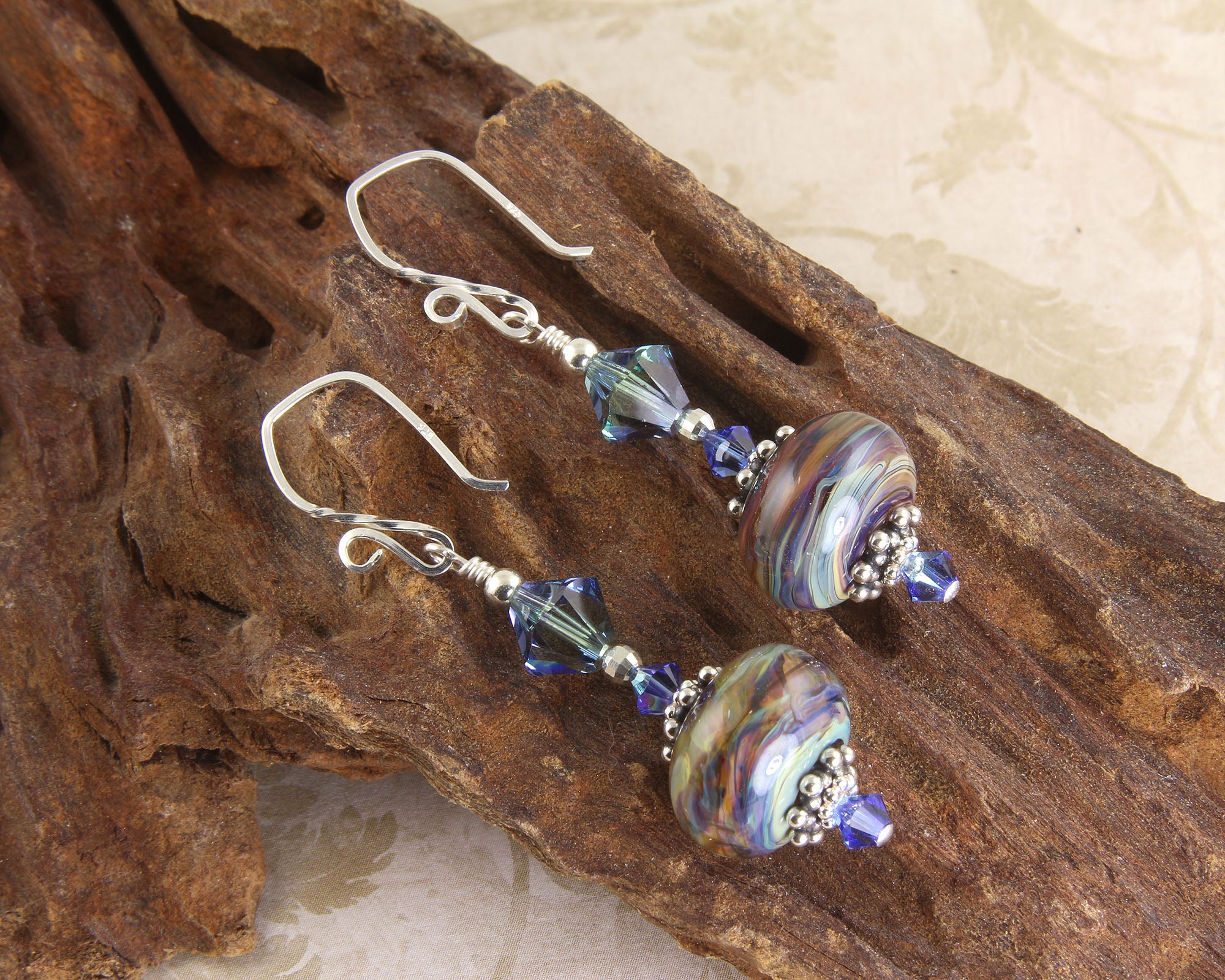 Handmade Blue Swirl Glass Lampwork Earrings - Boho Dangle Beaded Jewelry for Women - Perfect for Parties, Weddings & Everyday Wear