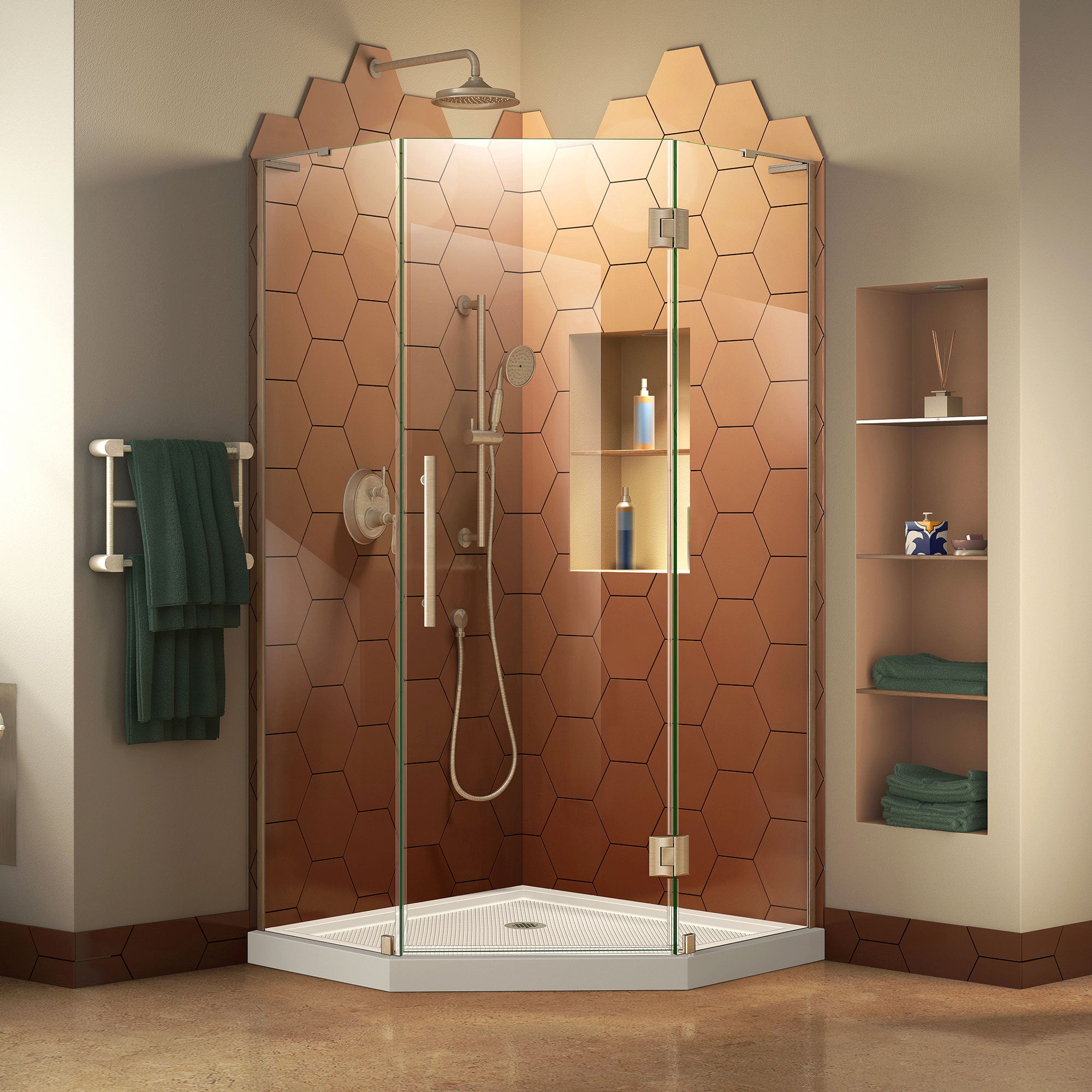 DreamLine Prism Plus 36x36x74.75 Inch Frameless Hinged Shower Enclosure with SlimLine Base Kit - Perfect for Modern Bathroom Renovations & Space-Saving Designs