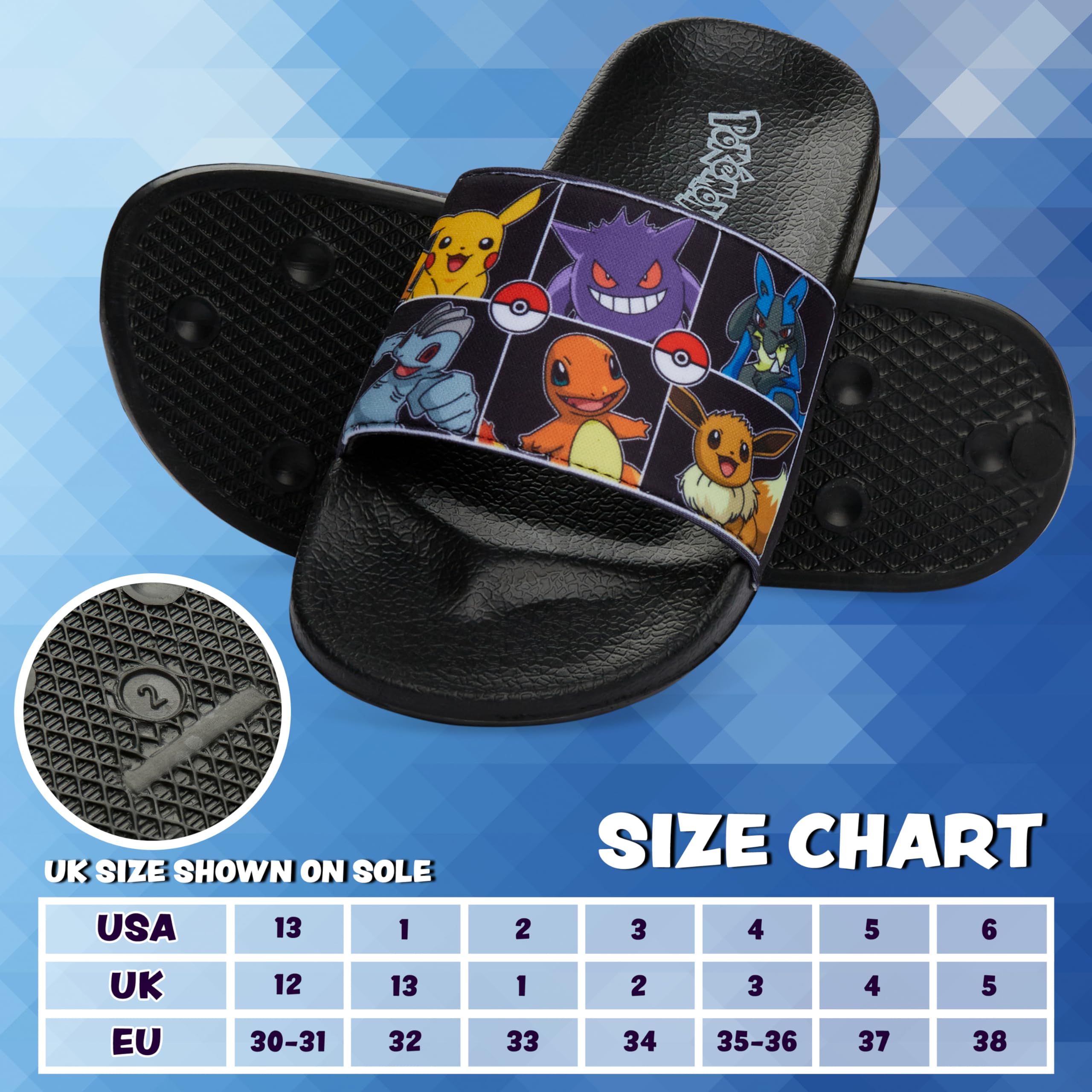Pokemon Boys Slides - Kids Beach & Pool Shoes with Non-Slip Soles | Comfortable Water Sandals for Summer, Swimming, Vacation & Outdoor Play | Perfect Gamer Gift for Boys & Girls