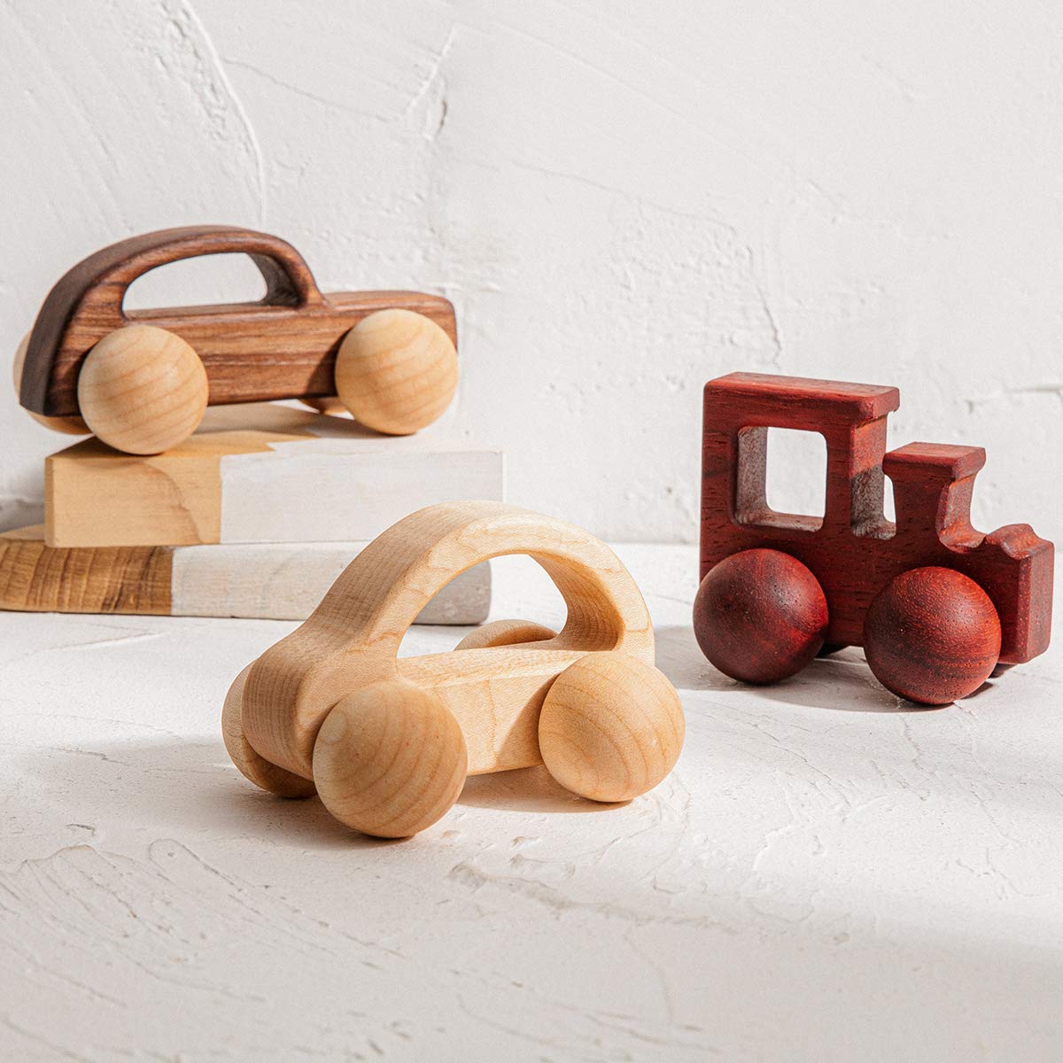 Promise Babe 2-Piece Wooden Rattle & Push Car Set - Organic Natural Wood Montessori Toys for Babies & Newborns - Perfect Baby Shower Gift for Early Learning & Sensory Play