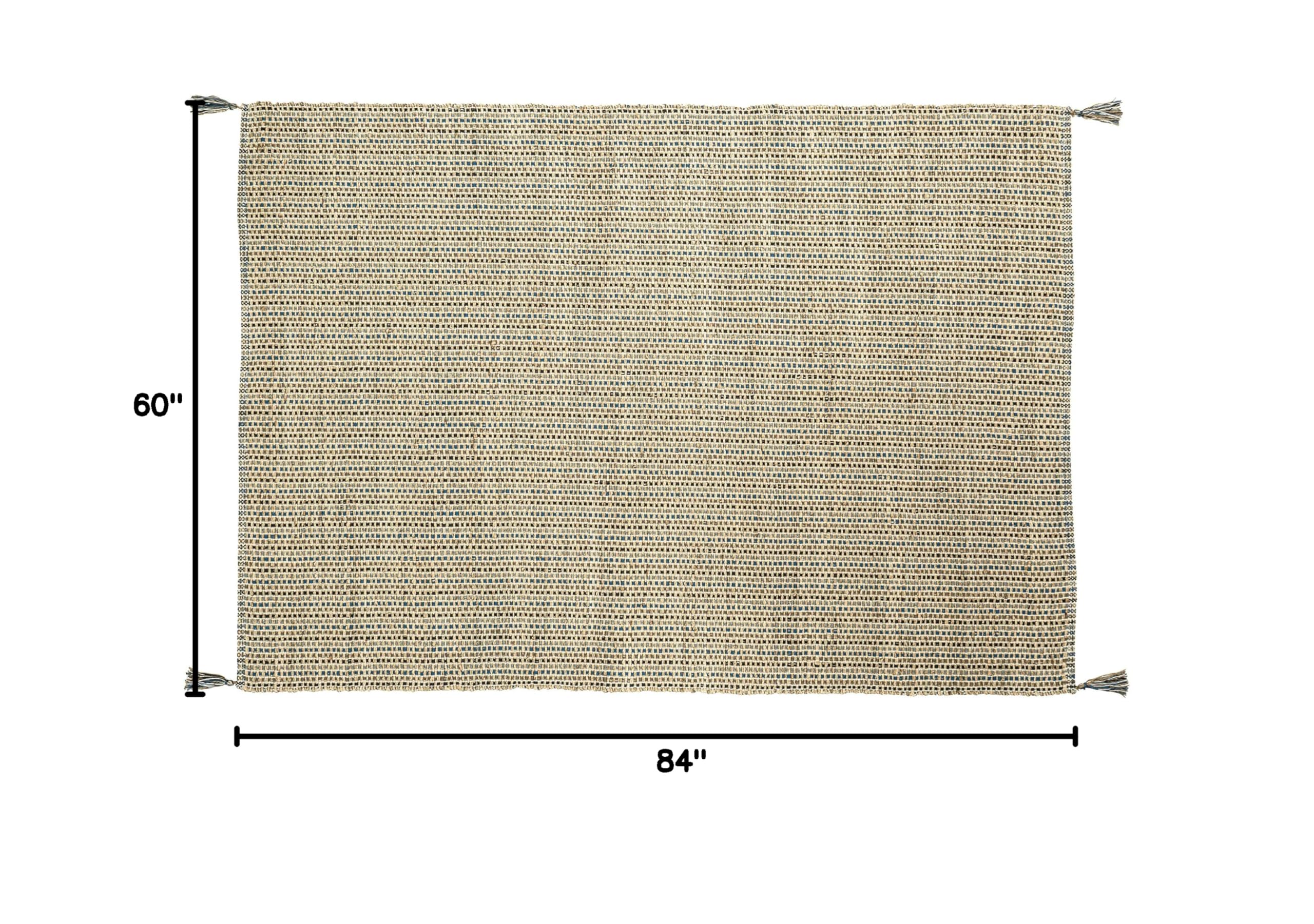 Handmade Natural Hemp & Cotton Carpet - 5' x 7' Ocean Blue Rug for Living Room, Bedroom, Family Room - Easy Maintenance, Eco-Friendly Floor Decor for Cozy Home Ambiance