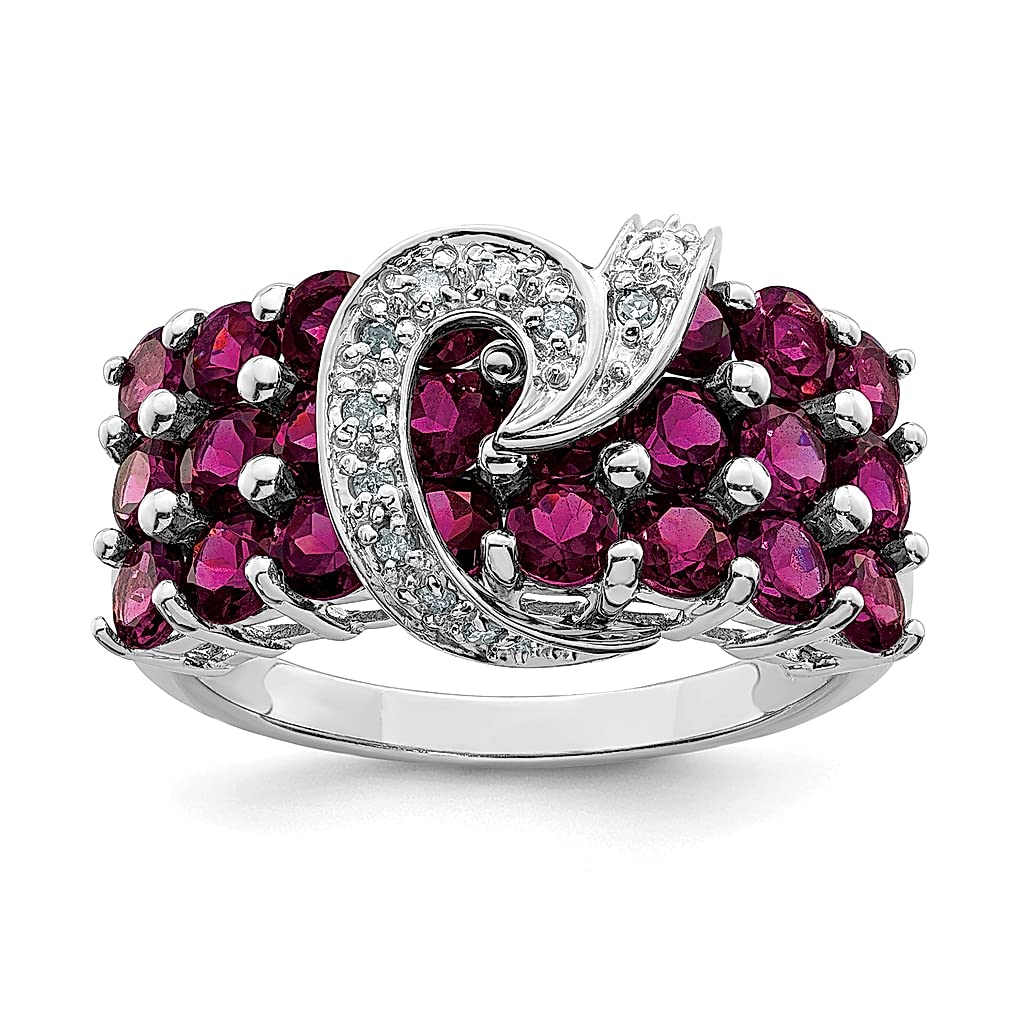 925 Sterling Silver Rhodolite Garnet & Diamond Ring for Women - Elegant Gemstone Fine Jewelry, Perfect Gift for Her - Ideal for Anniversaries, Engagements & Special Occasions