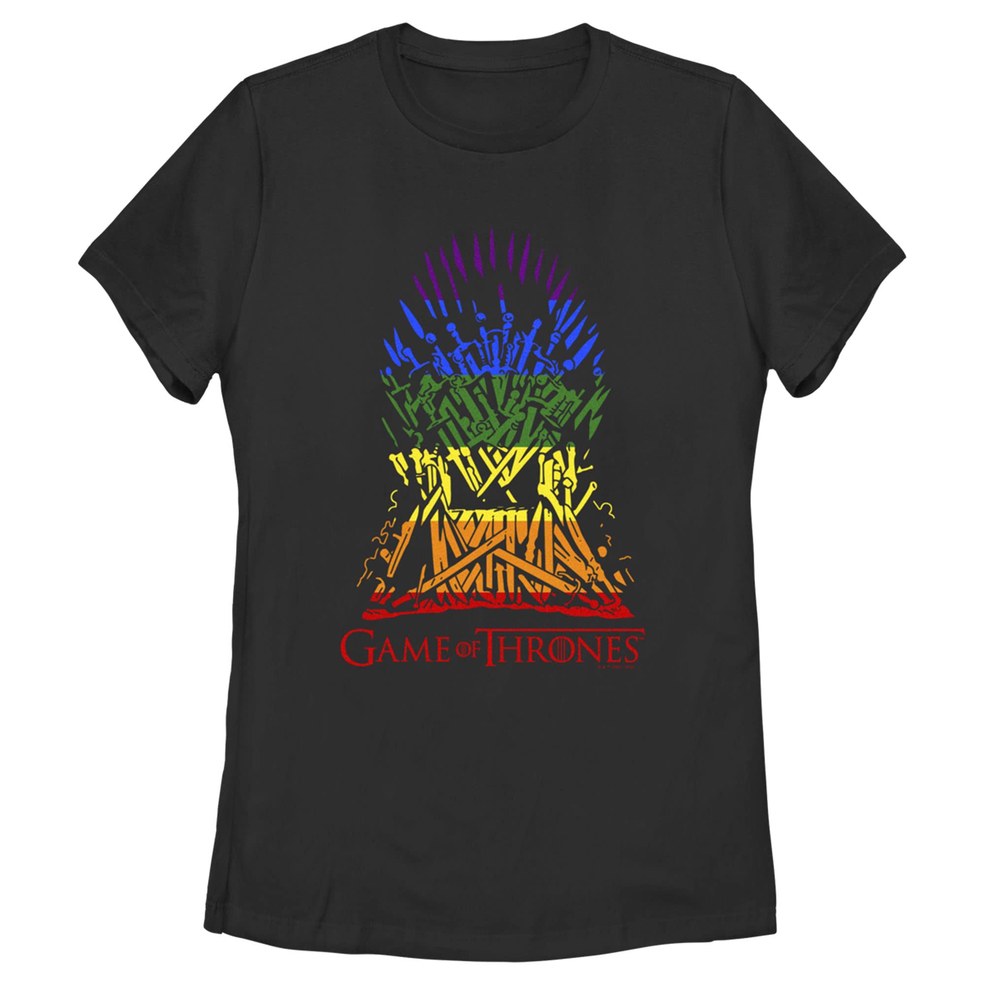Women's Game of Thrones Rainbow Iron Throne Graphic T-Shirt | Pop Culture TV Show Merchandise | Perfect for Cosplay, Conventions & Fantasy Fans