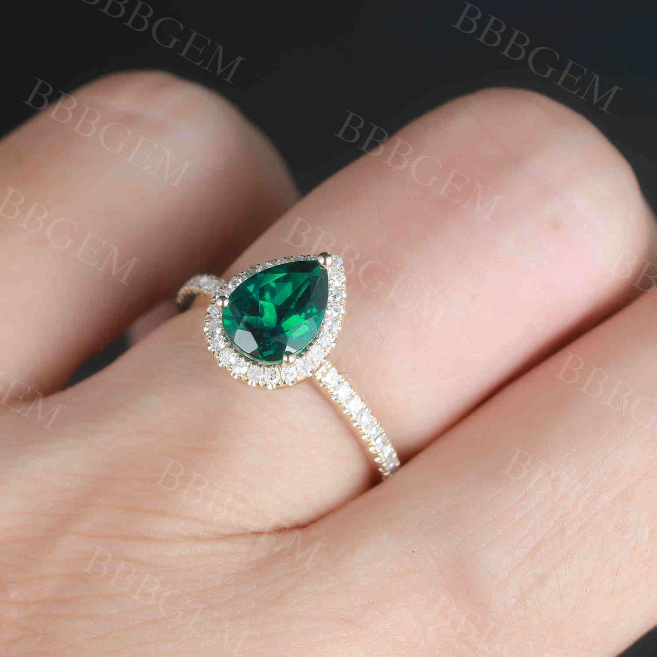 Emerald Diamond Engagement Ring 14K/18K Gold Pear Shape Halo Promise Ring for Women - Thin Stackable Wedding Band, Perfect for Proposals, Anniversaries & Everyday Elegance