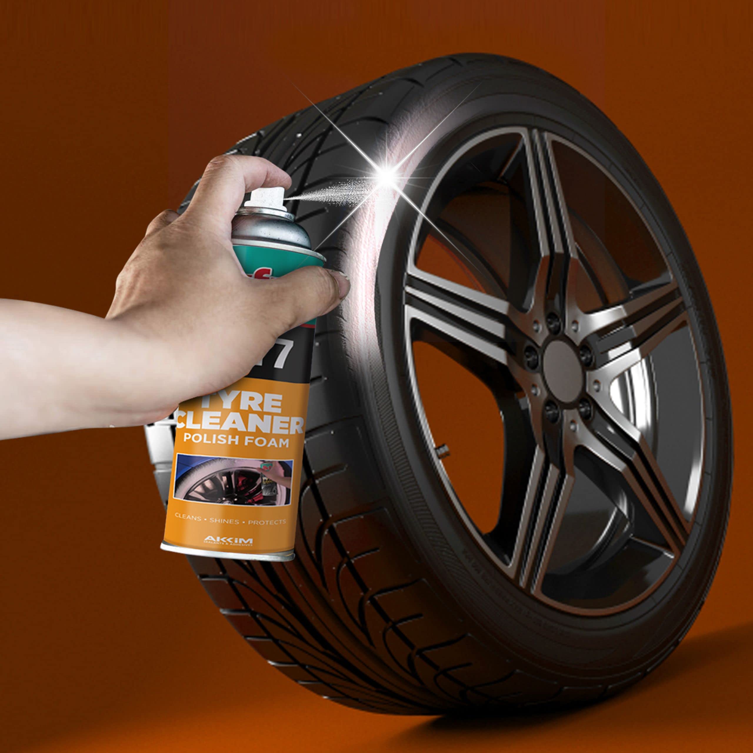 Akfix A117 Spray Foam Tire Cleaner - 16.9oz Aerosol Tire Shine for Cars, Motorcycles & Bikes - Black Rubber Protectant & Polish (12 Pack) - Perfect for Detailing, Auto Shows & Daily Tire Maintenance