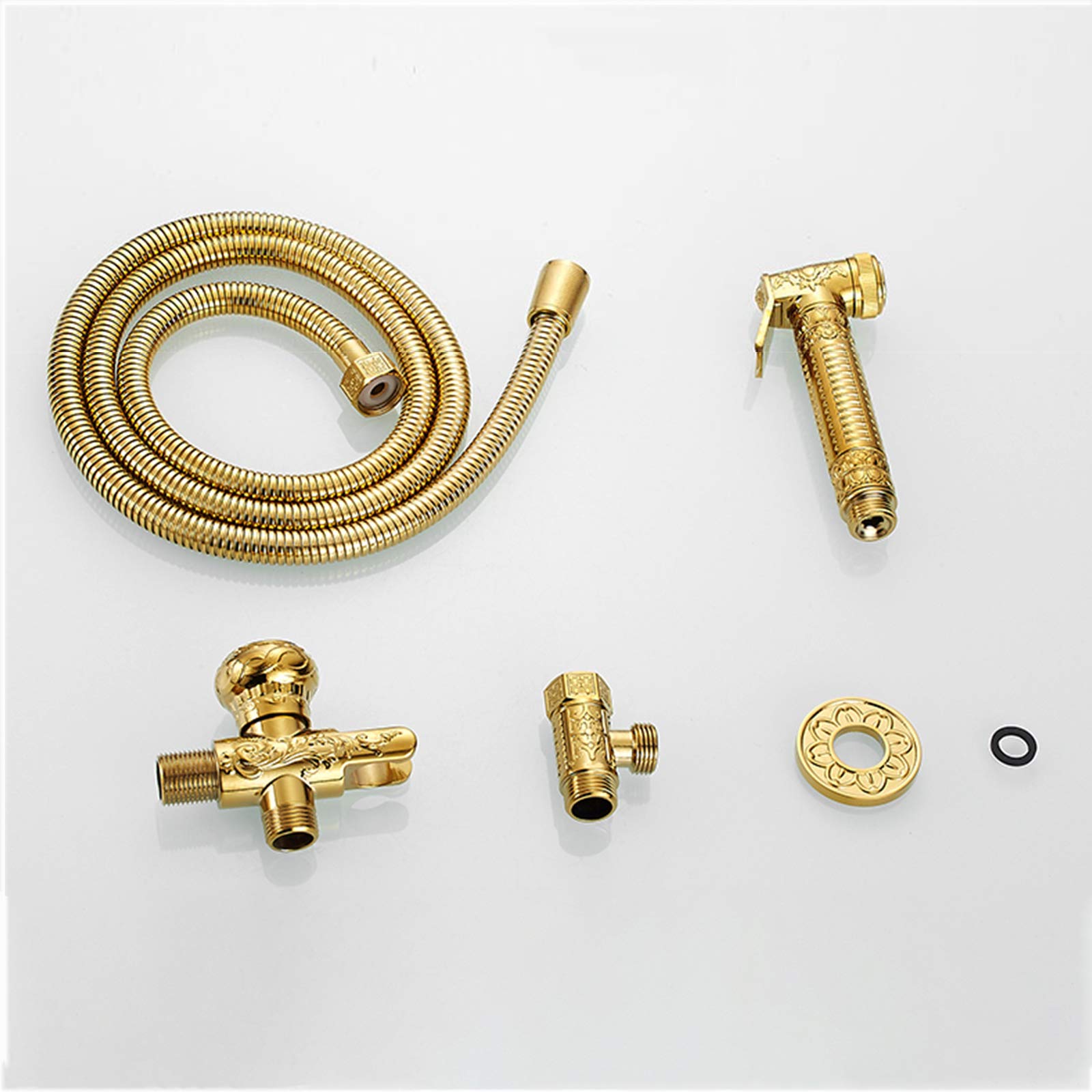 Gold Brass Bidet Sprayer Kit - Wall Mounted Handheld Toilet Bidet Spray with Shower Hose for Bathroom, Cold Water Cloth Diaper Washer & Pet Bath Accessories | Perfect for Hygienic Cleaning, Baby Care & Pet Grooming