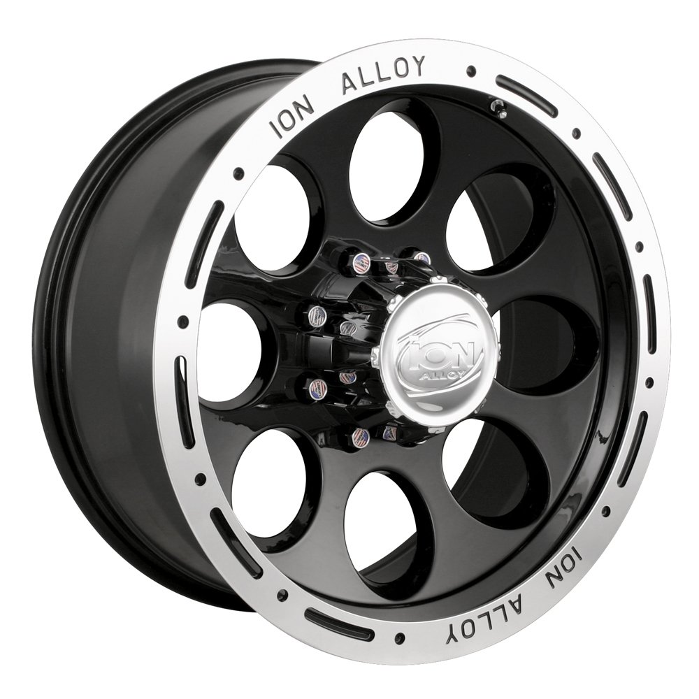 ION Alloy 174 Black Wheel with Machined Lip - 17x9 Inches 6x135mm Bolt Pattern - Perfect for Ford F150, F250 & Off-Road Trucks