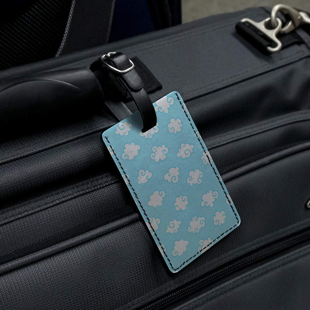 Stylish Rectangle Leather Luggage Tag with Cloud Pattern - Durable Suitcase ID Card Holder for Travel Bags | Perfect for Carry-Ons, Checked Luggage & Backpack Identification