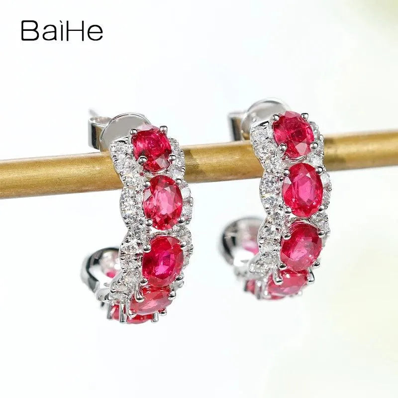 14K White Gold Natural Ruby & Diamond Stud Earrings for Women | Wedding, Party & Trendy Fine Jewelry | Elegant Gift for Her | Perfect for Anniversaries, Birthdays & Special Occasions
