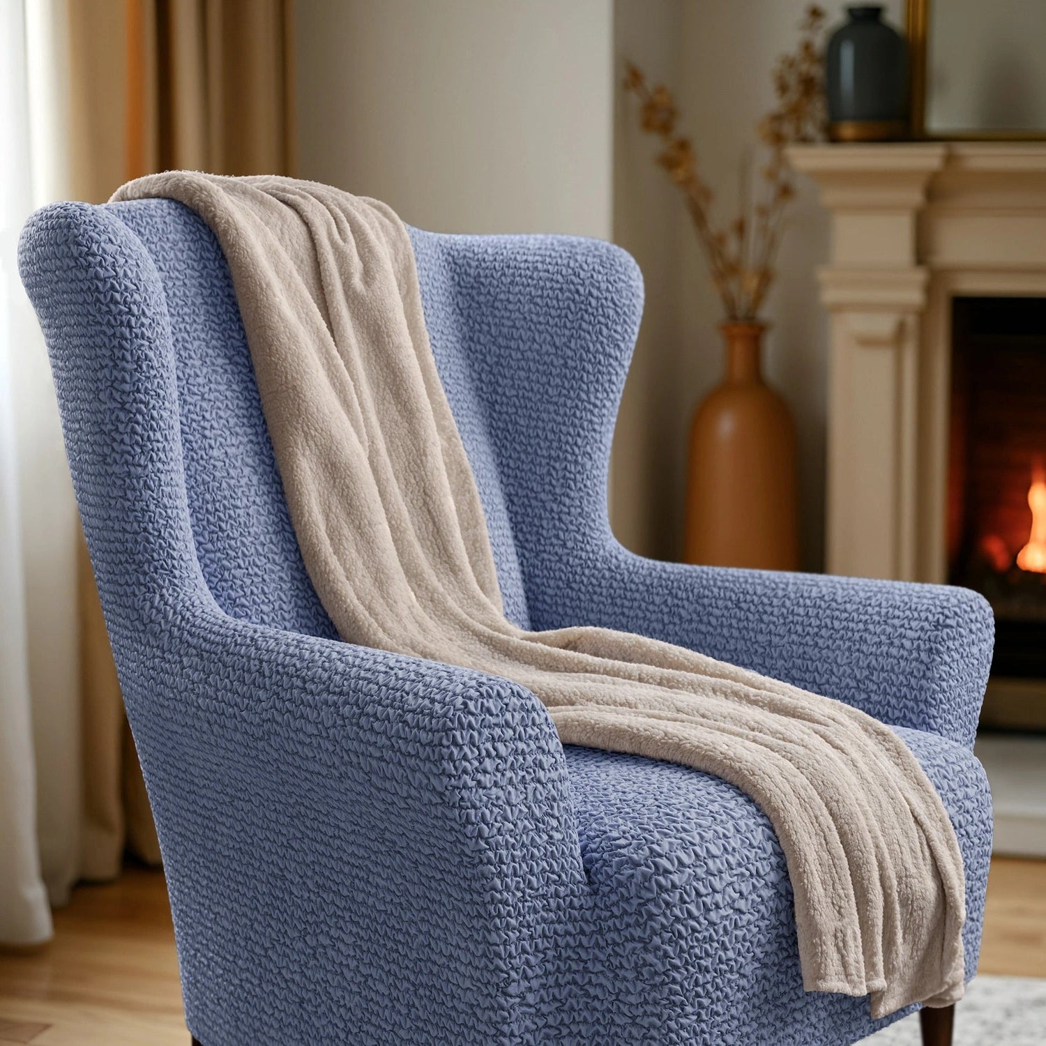 Premium Wingback Chair Slipcover - Microfiber Collection | Washable & Stretchable Furniture Protector for Living Room, Office, or Bedroom