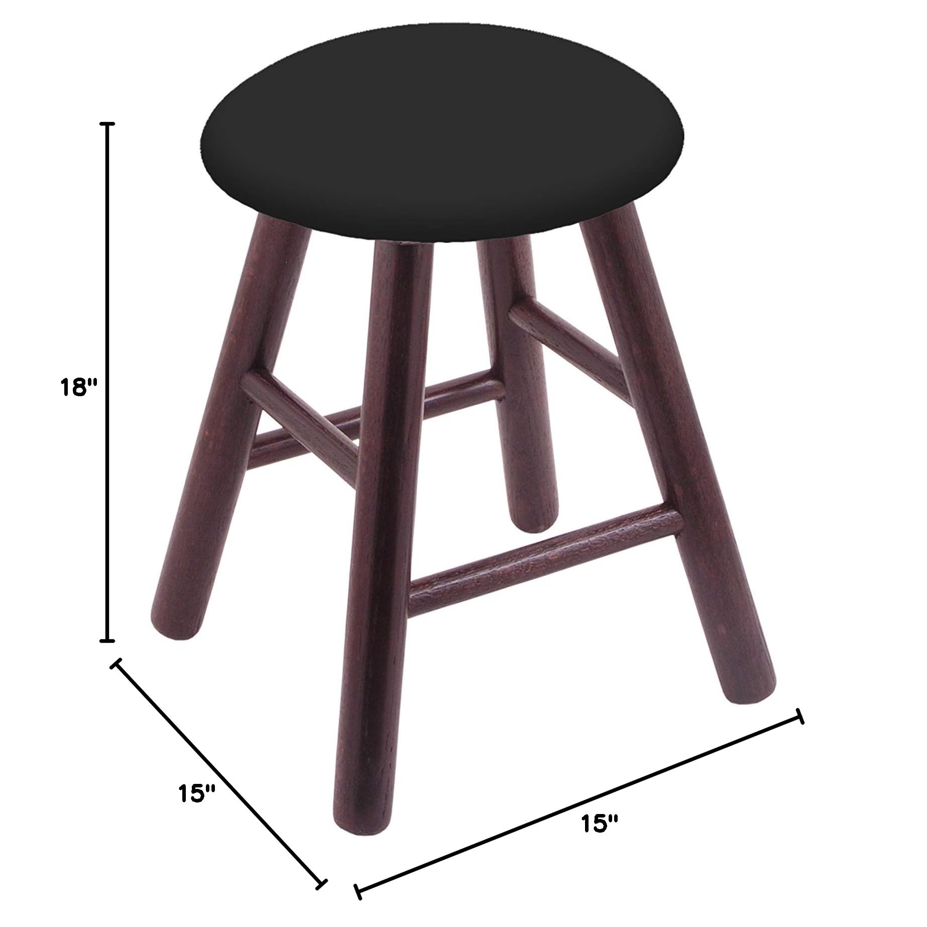 Dark Cherry Oak Vanity Stool with Black Vinyl Seat - Elegant Bathroom & Dressing Room Stool for Makeup, Hair Styling & Home Decor