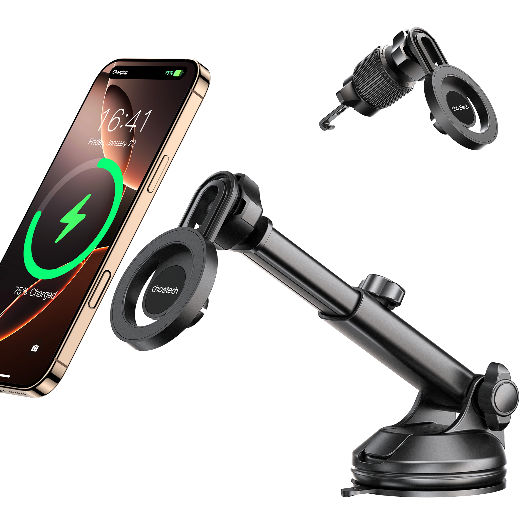 Choetech Magnetic Car Phone Mount Holder - 360° Rotation & Telescopic Arm with Strong Magnet for iPhone, Samsung, Smartphones - Perfect for Cars, SUVs, Trucks & Road Trips