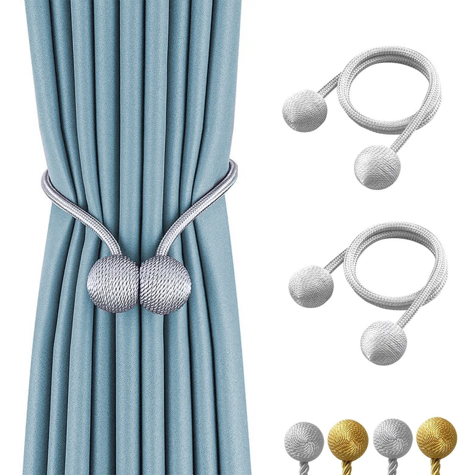 CLAURE 2-Pack Magnetic Curtain Tiebacks - Strong Magnetic Hold for Thin & Thick Curtains, Hand-Braided Cord Design - Perfect for Home, Bedroom & Office Window Decor