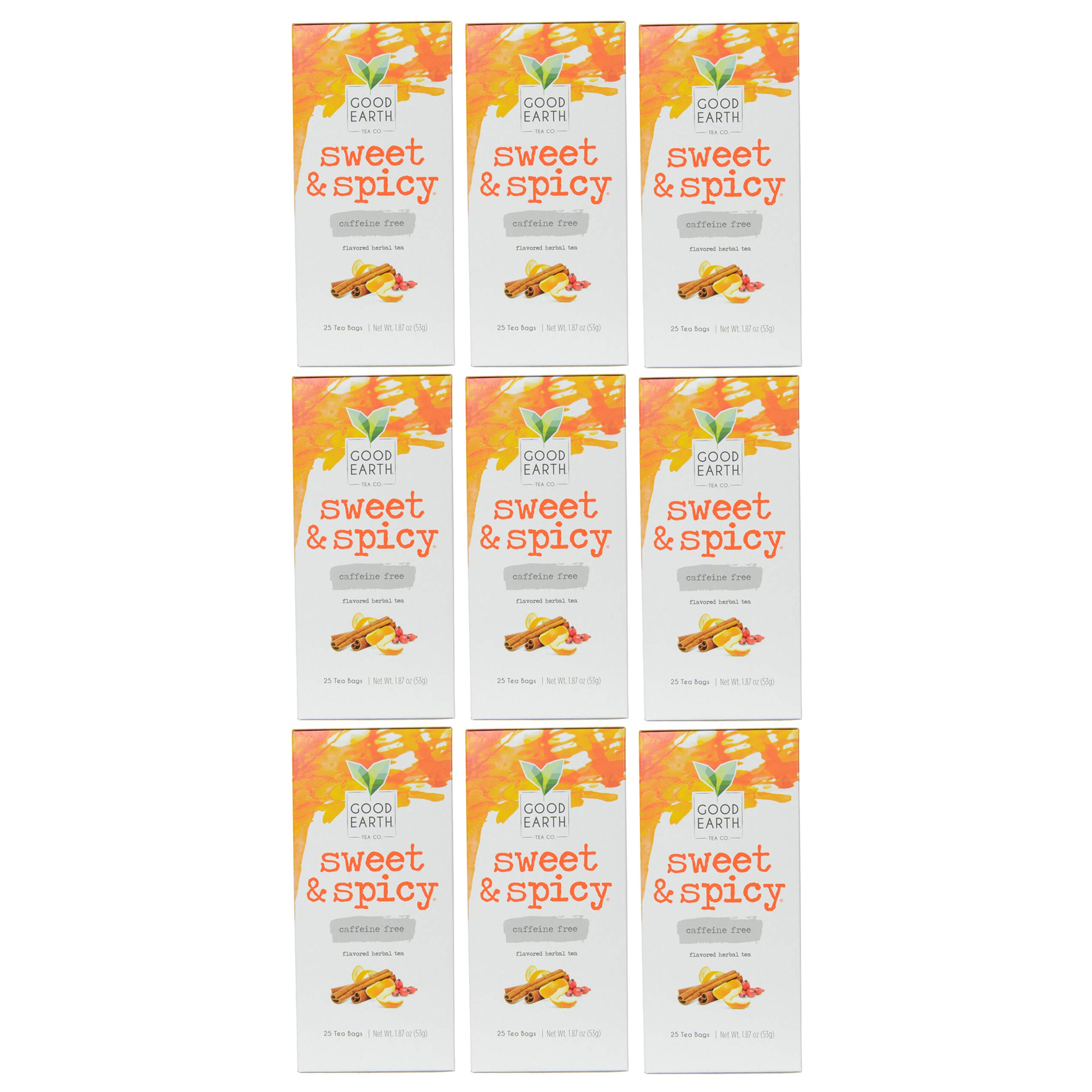 Good Earth Sweet & Spicy Original Herbal Tea - 9 Boxes (25 Tea Bags Each) | Caffeine-Free, Natural Ingredients | Perfect for Relaxation, Afternoon Break & Gift Giving