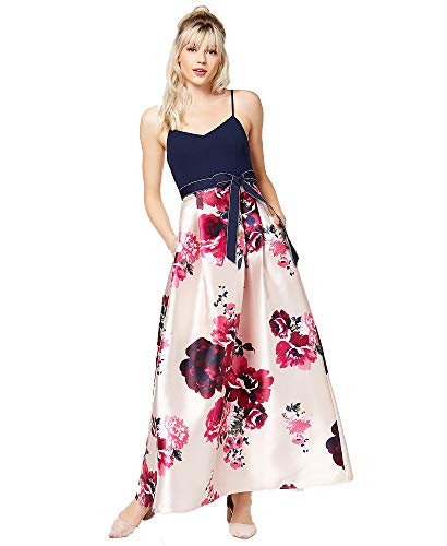 Junior's Navy & Pink Bow Belt Flare Gown - Size 11 | Elegant Party Dress for Prom, Homecoming & Special Occasions