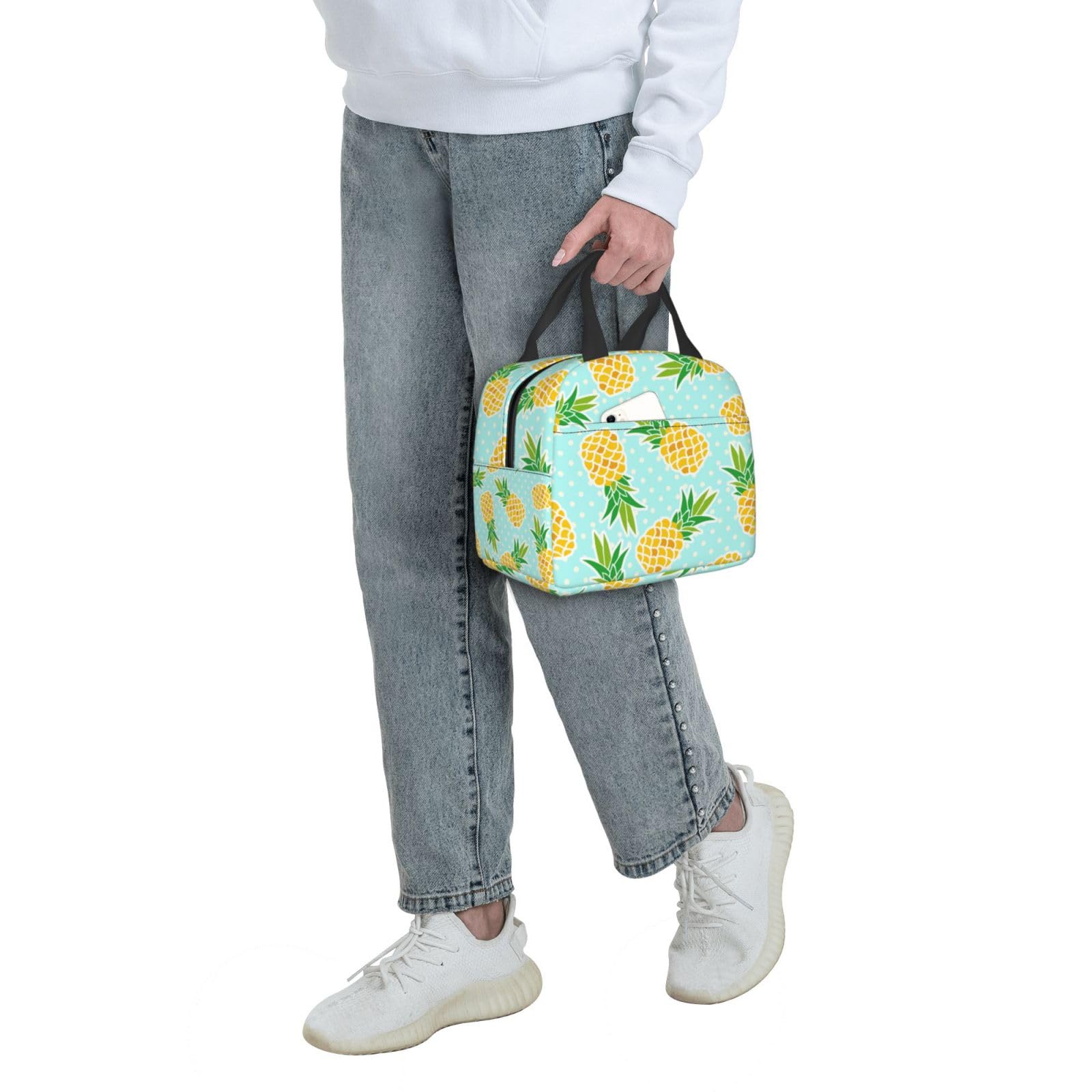 Stylish Pineapple Insulated Lunch Bag - Reusable & Compact Tote for Women & Men - Perfect for School, Office, Work & Picnics